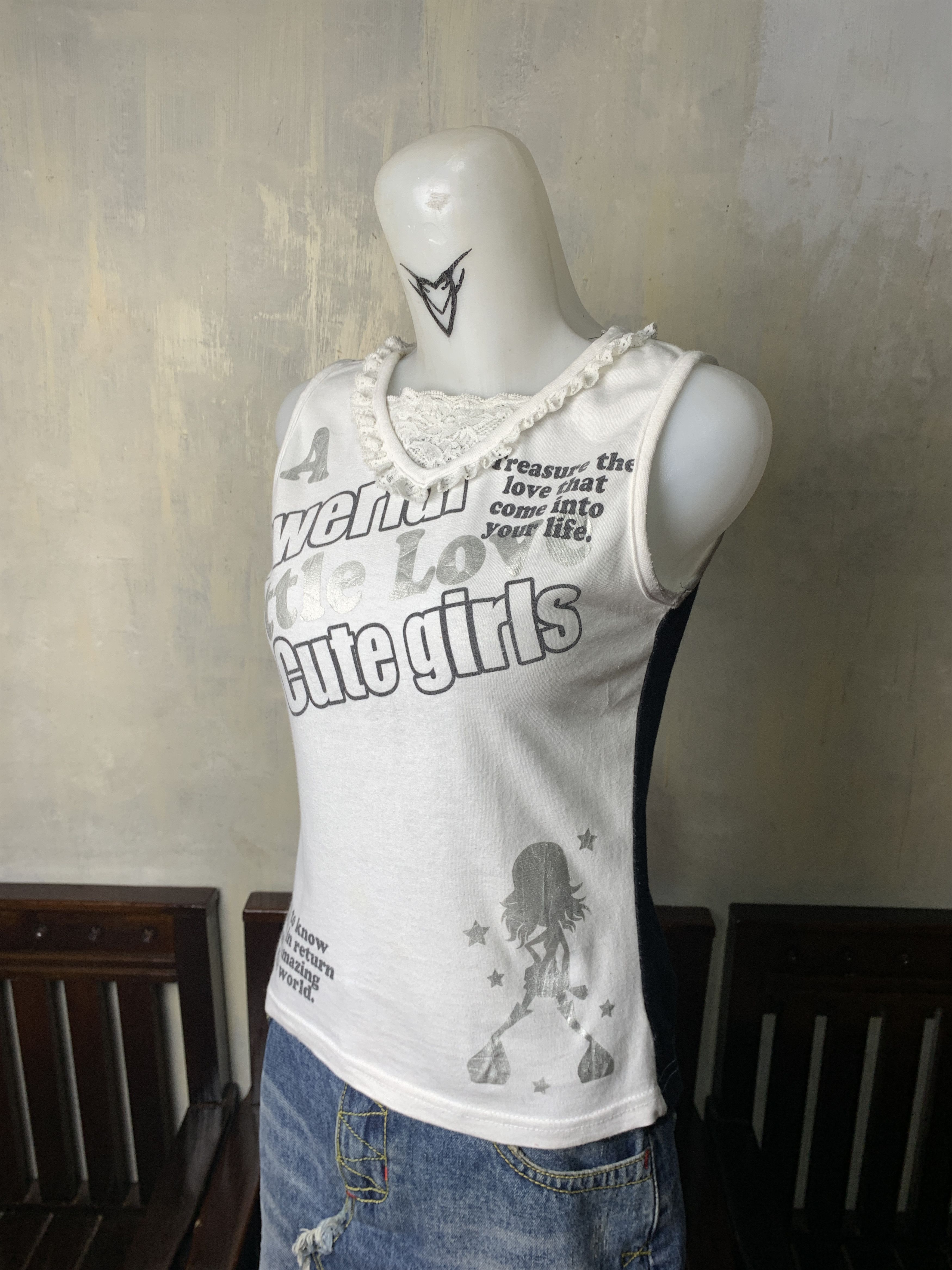 Japanese Brand Cute Girls Trim Poem Sleveeless Baby Tee (S) Size S / US 4 / IT 40 - 2 Thumbnail