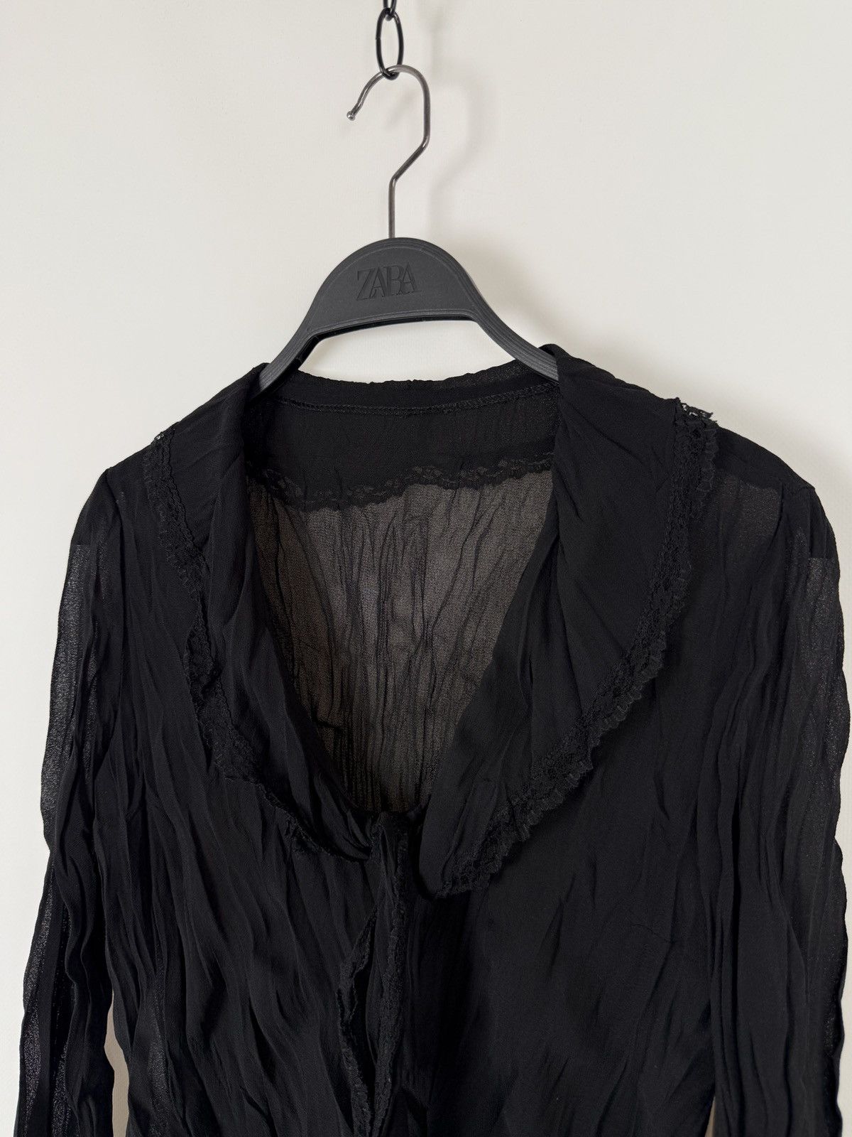 Vintage Y2K Vintage Crinkled Collared Sheer Blouse Gothic Emo Punk Size M / US 6-8 / IT 42-44 - 4 Thumbnail