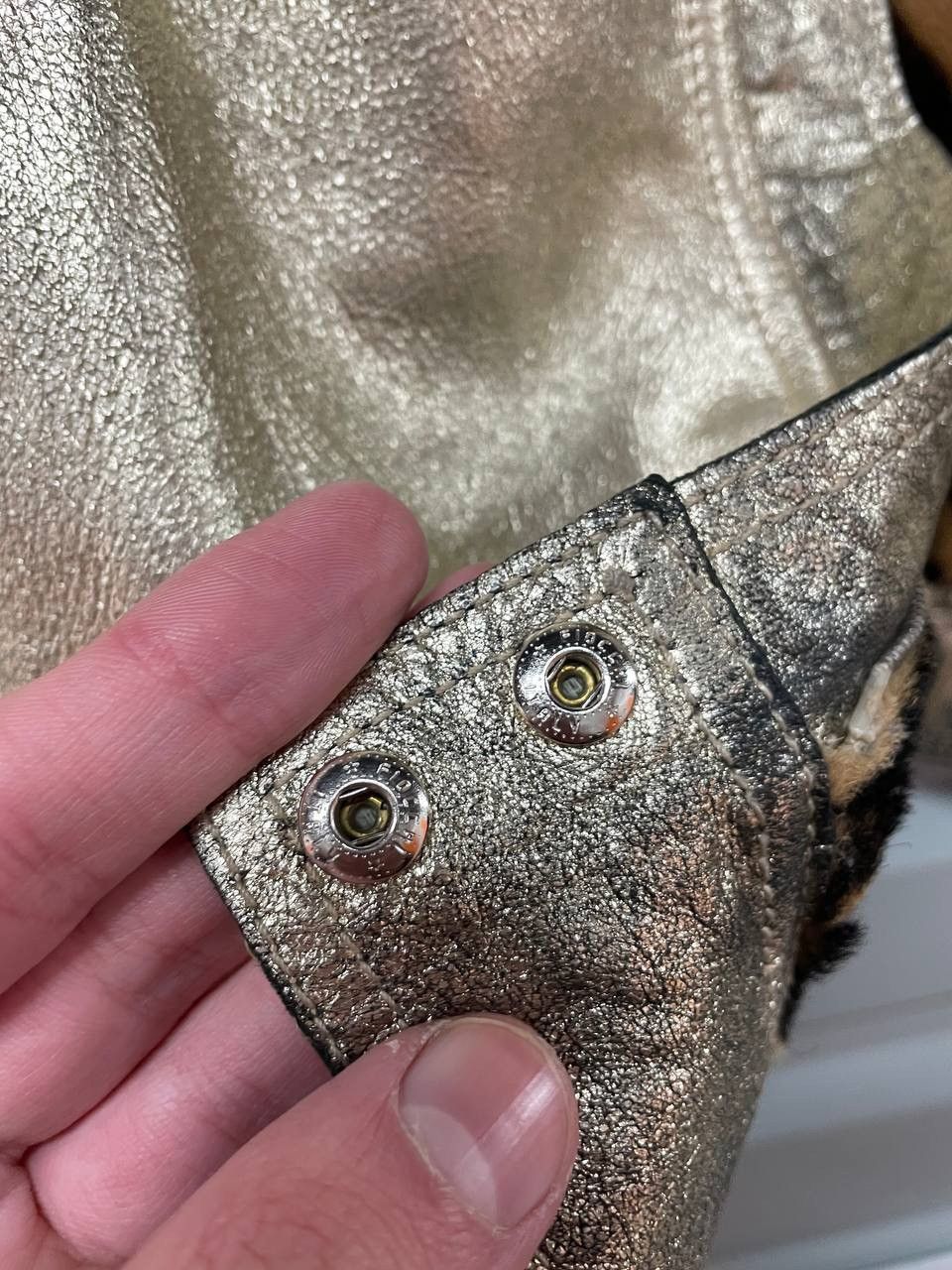 Versace 🔥Rare Vintage Versus Versace Gold Leopard Leather Jacket Size M / US 6-8 / IT 42-44 - 13 Thumbnail