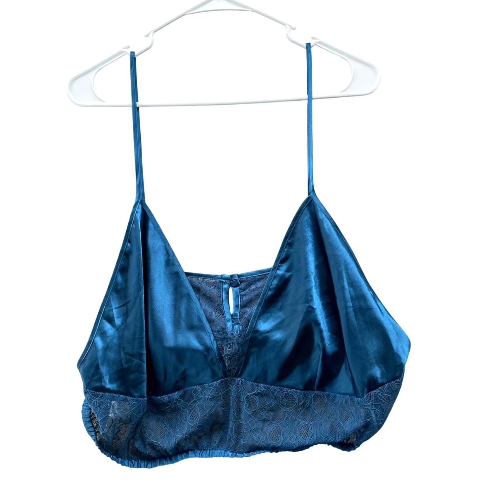 Vintage NWT Fredericks of Hollywood Delphine Bralette Womens 1X Blue Satin Lace Cami Size ONE SIZE - 2 Thumbnail