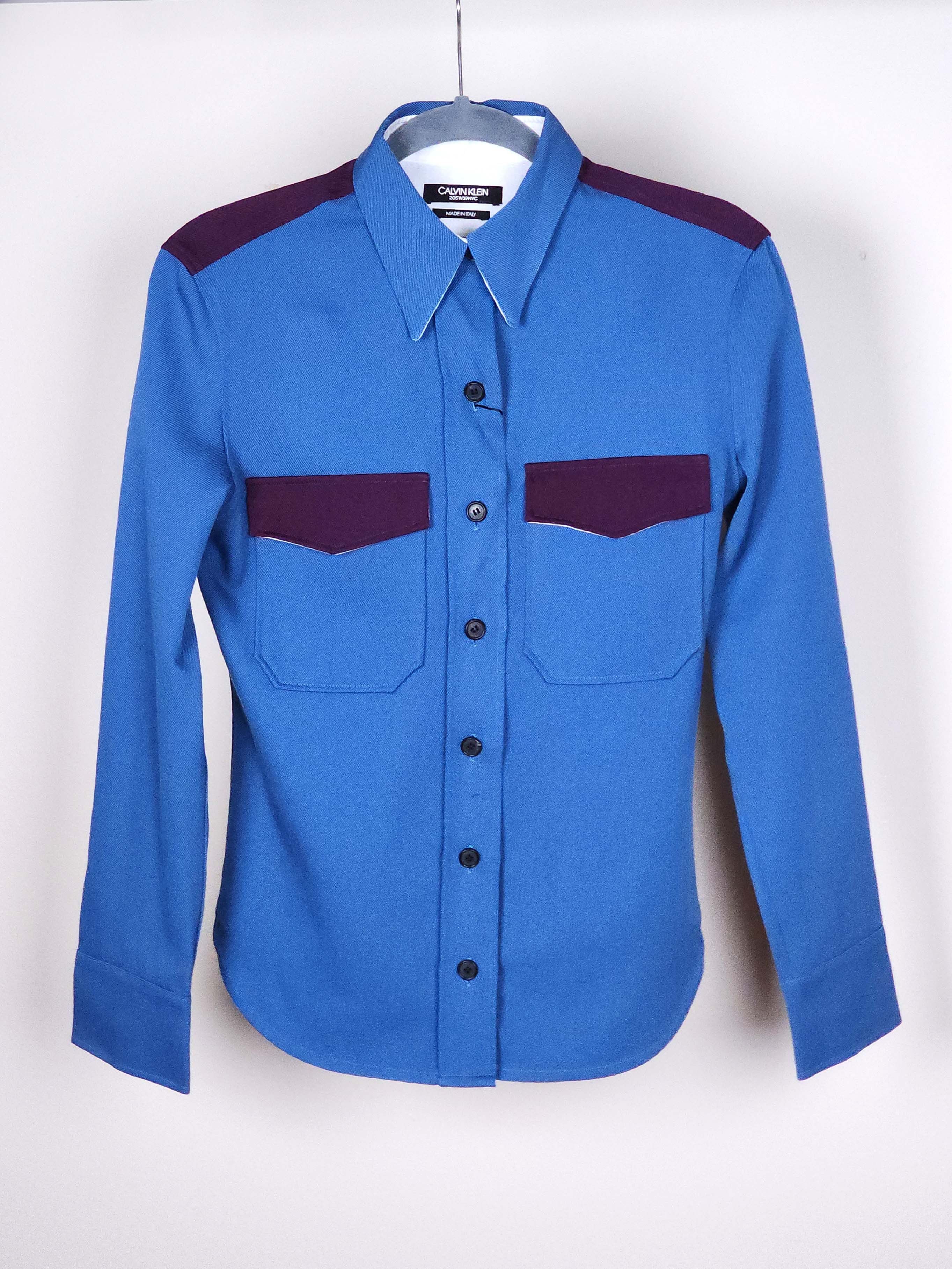Calvin Klein 205W39NYC F/W 2017 Runway Blue Wool Cowboy Western Shirt Size S / US 4 / IT 40 - 2 Thumbnail