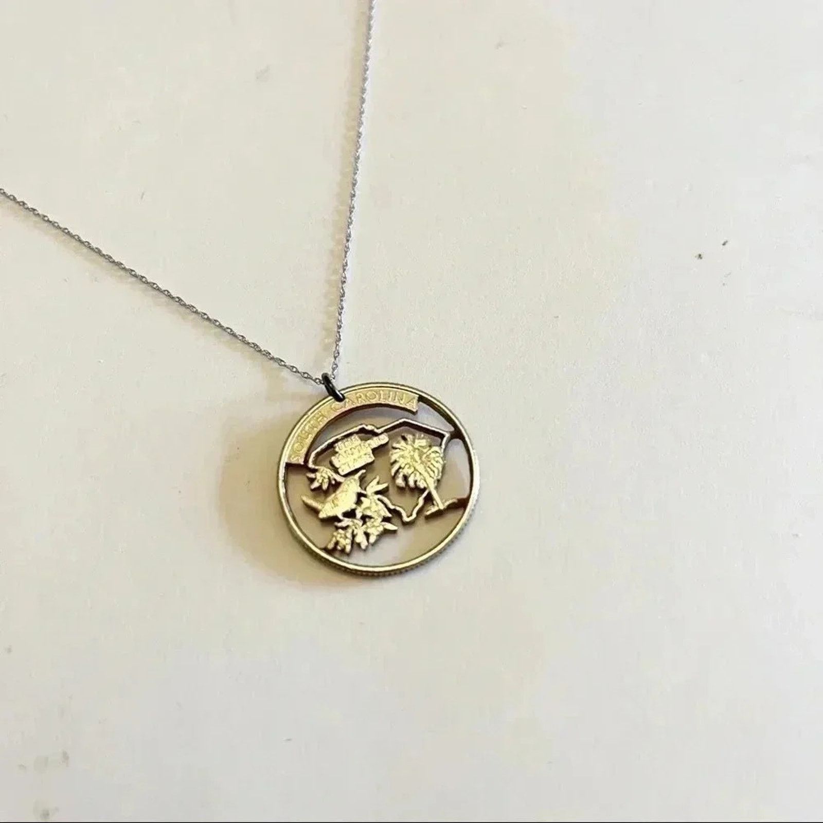 Other Hand Cut SC Quarter Necklace 18 Inch Silver Tone Chain Size ONE SIZE - 2 Thumbnail