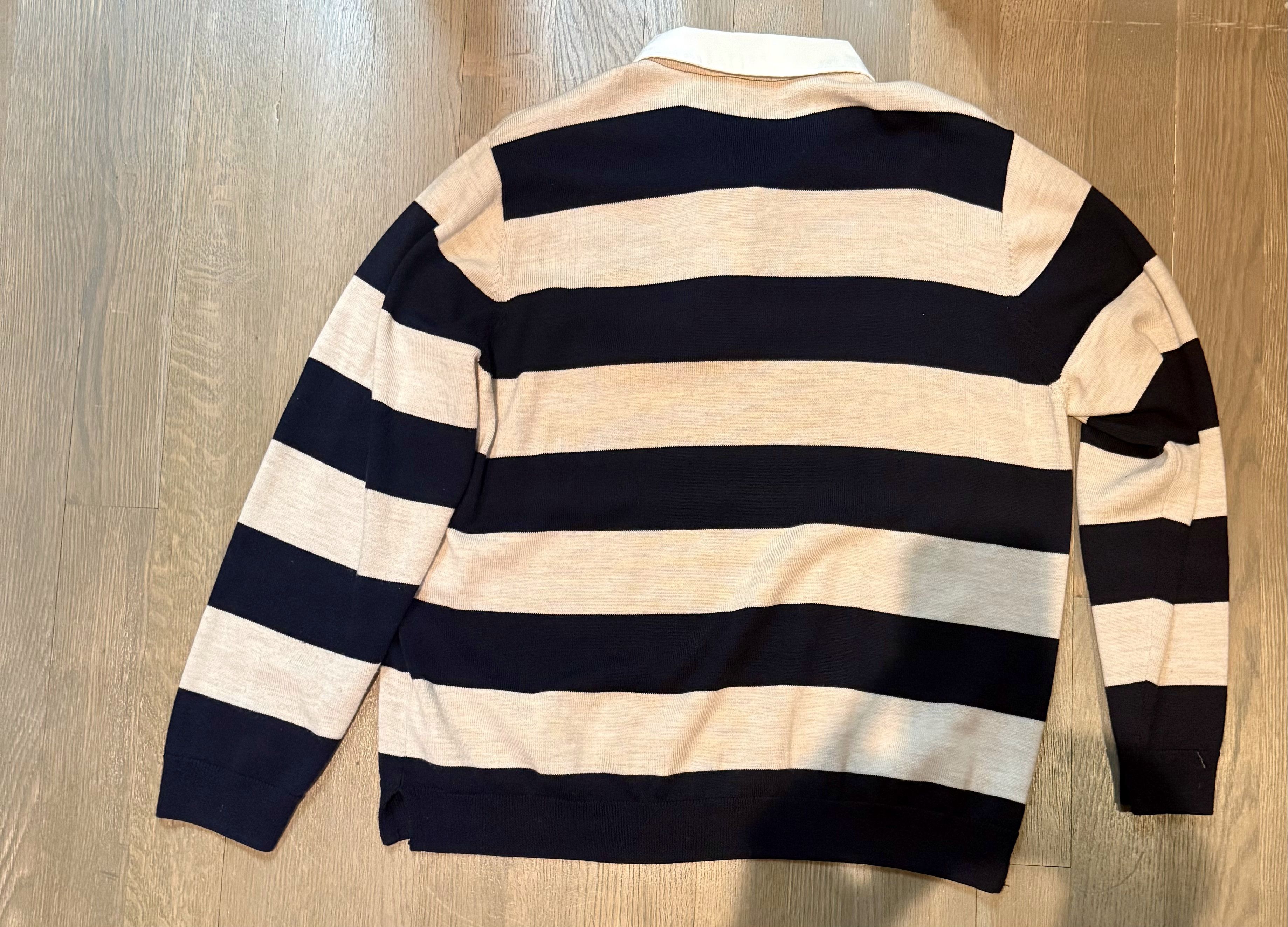 YMC Striped Merino Wool Rugby Shirt Blue/Cream XL Size US XL / EU 56 / 4 - 3 Thumbnail