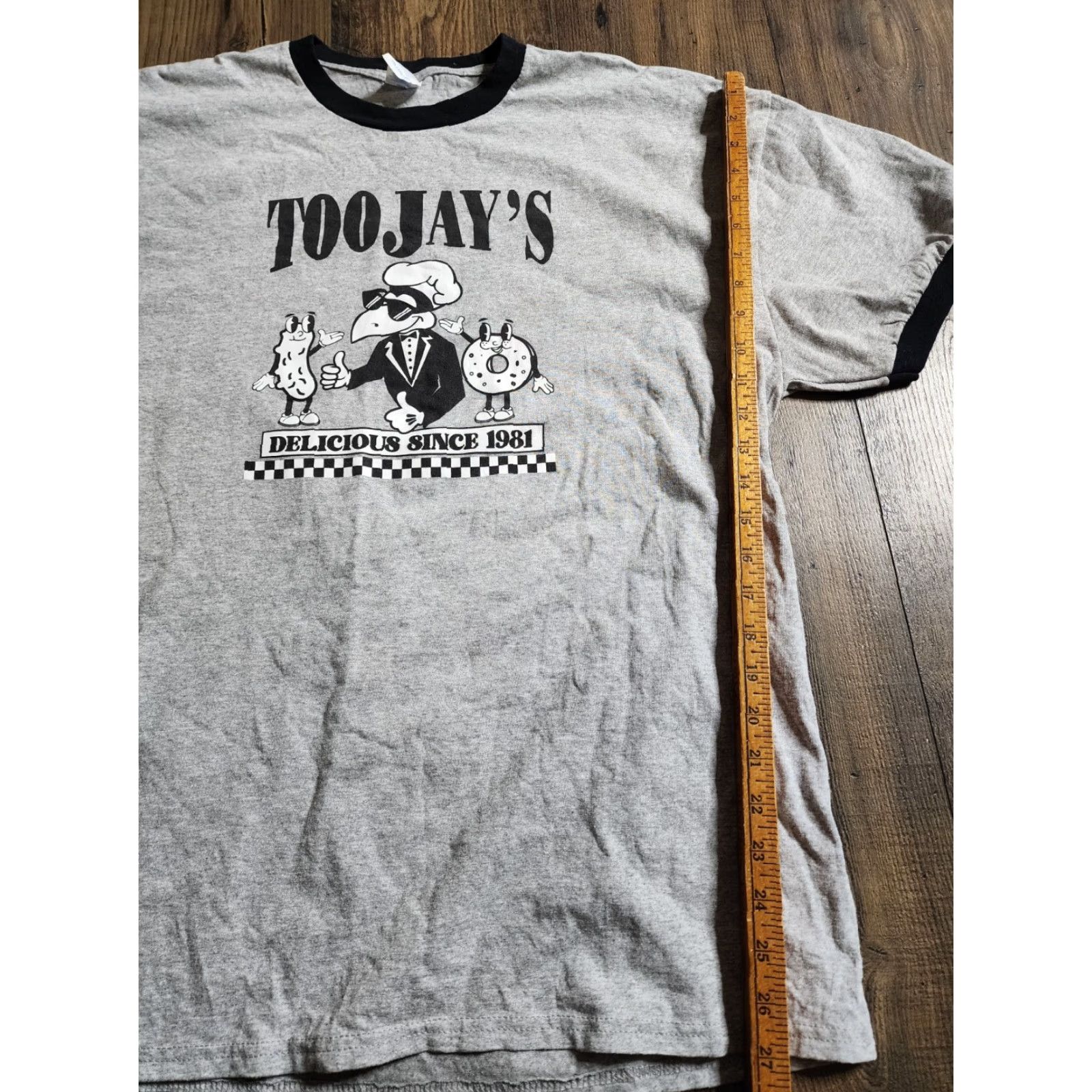 Port & Company Mens Port & Company T-Shirt 2XL TooJay's Deli Ringer Graphic Print Short Sleeve Crew Neck Gray 80s Florida Restaurant Mens Size US XXL / EU 58 / 5 - 3 Thumbnail