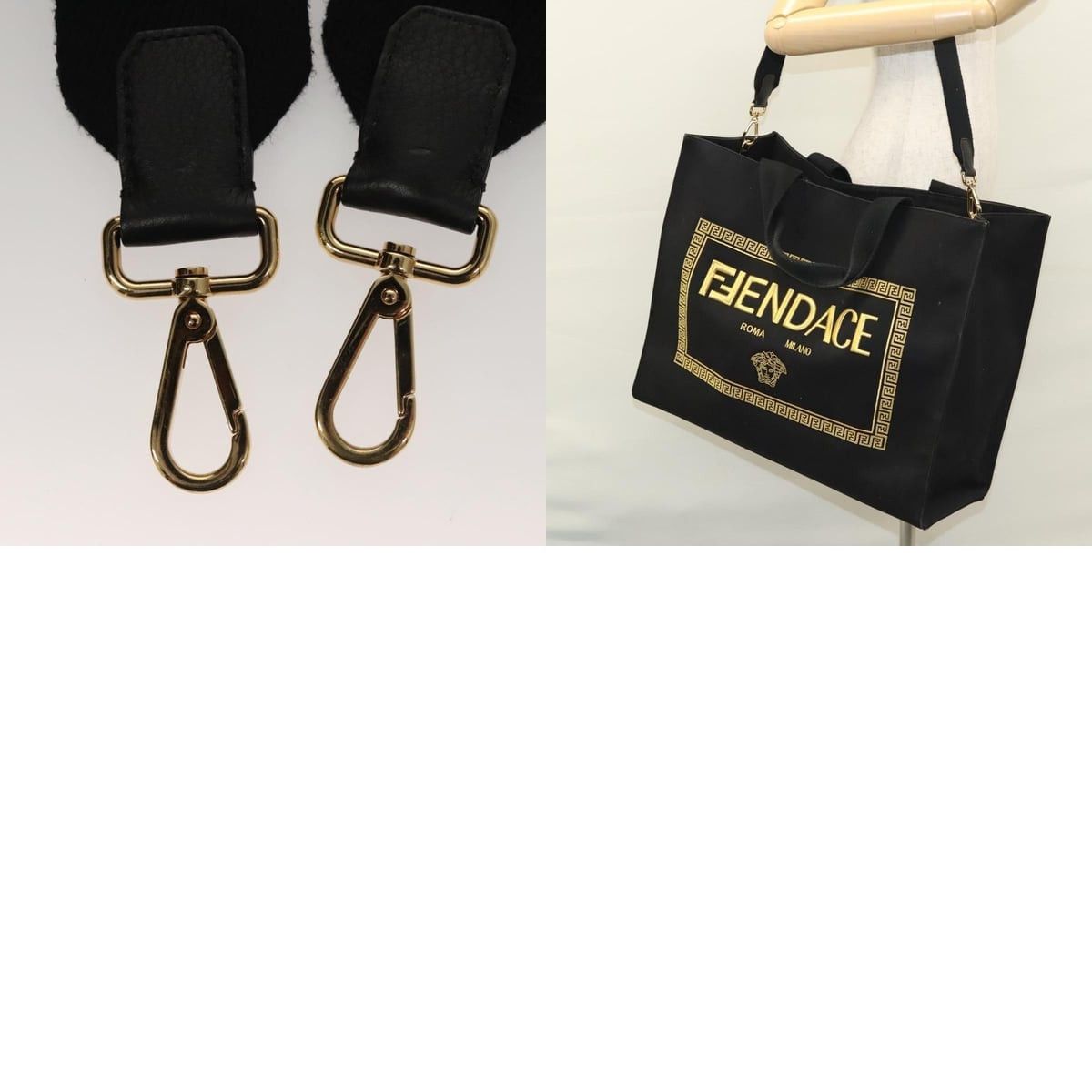 Fendi FENDI Versace Collaboration Fenderche Tote Bag Canvas Black Size ONE SIZE - 13 Thumbnail