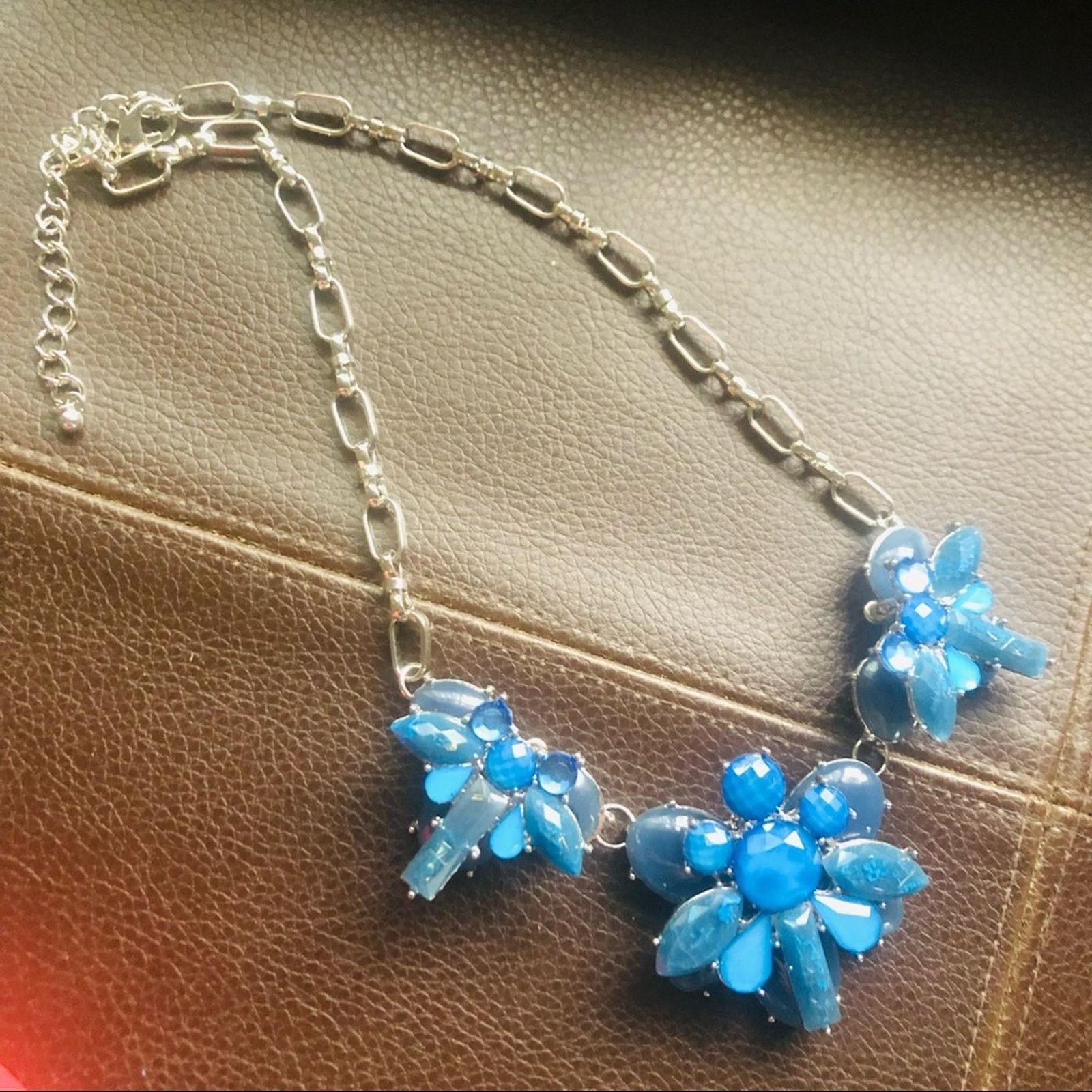 Jewelry Bold faceted blue glass gem link chain necklace Size ONE SIZE - 5 Thumbnail