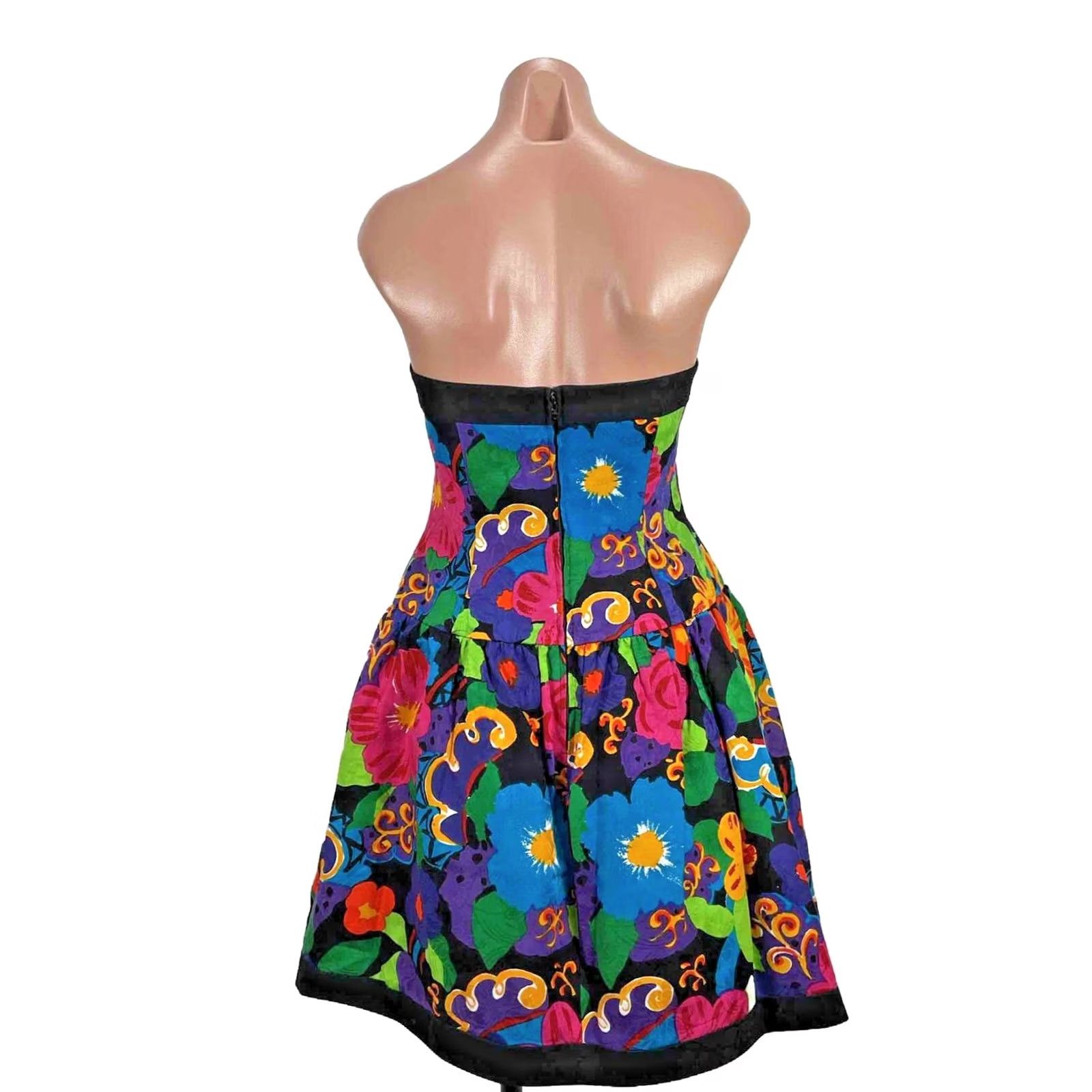 Vintage Vtg A.J. Bari Black Floral Print Cotton Strapless Fit Flare Dress Sz 14 NWT 90s Size XL / US 12-14 / IT 48-50 - 2 Thumbnail