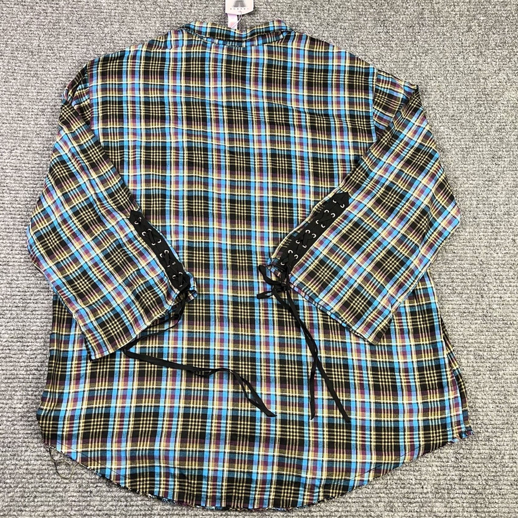 Vintage Savage X Fenty Womens Pajama Shirt Flannel 1X Plaid Blue Lace Up Crest Logo Nighttime Sleepwear Mens? Size XL / US 12-14 / IT 48-50 - 3 Thumbnail