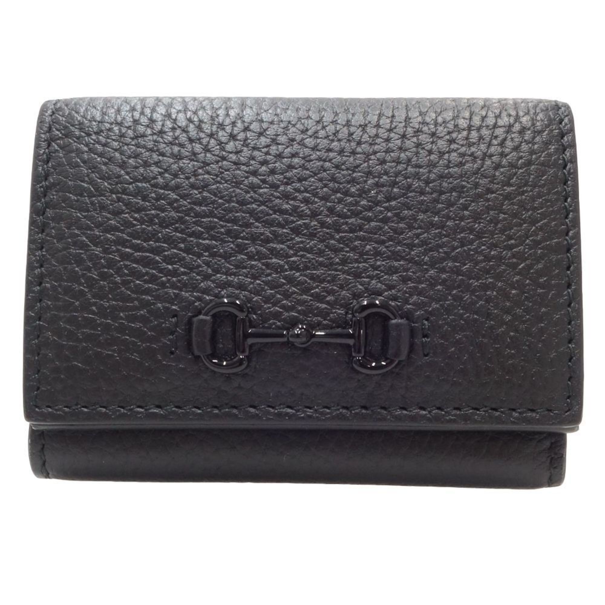 Gucci Horsebit Compact Wallet 745988 Trifold Calf Black 180281