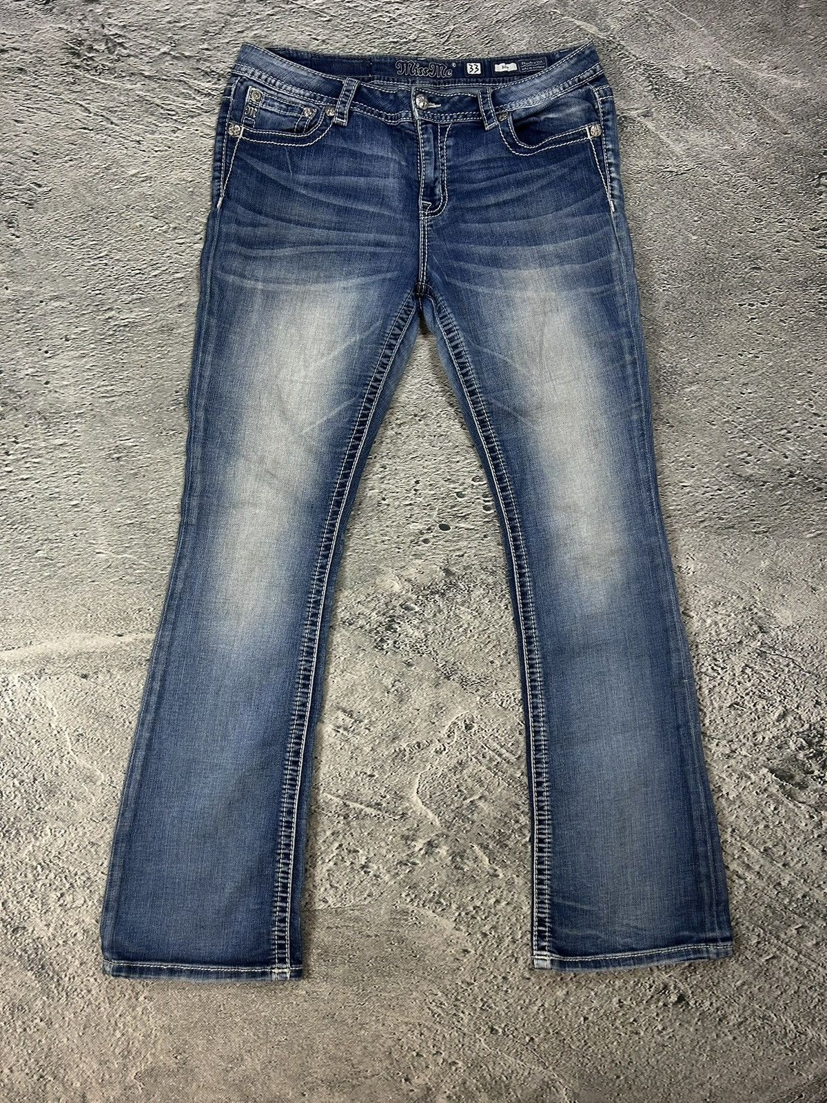 Miss Me Miss Me flared bootcut white stitching denim vintage y2k Size 33" - 6 Thumbnail