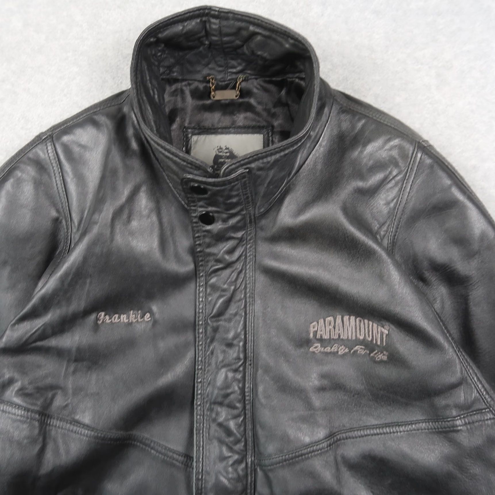 Vintage VINTAGE Paramount Pictures Embroidered Leather Jacket Size L Men Bonded Bomber Jacket Black 90s Size US L / EU 52-54 / 3 - 3 Thumbnail