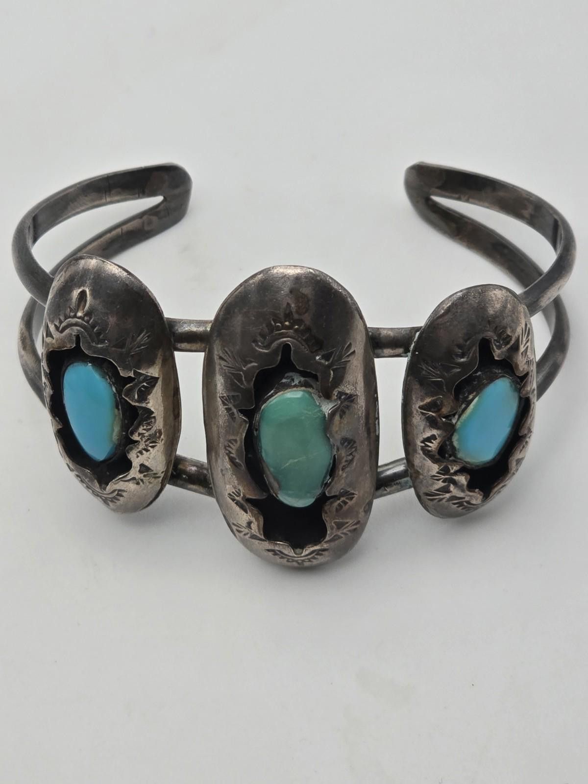 Other Vintage Navajo Style Sterling Silver Turquoise Cuff Bracelet Size ONE SIZE - 3 Thumbnail