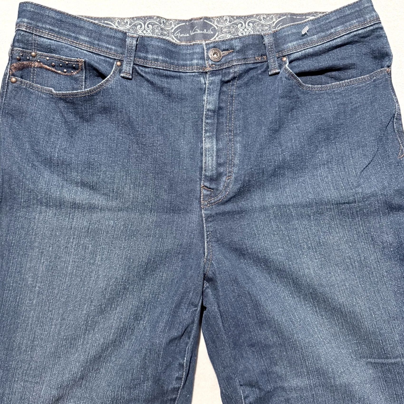 Gloria Vanderbilt Gloria Vanderbilt Amanda Jeans Womens Blue Beaded Pocket High Rise Straight 18 Size 40" / US 18 - 3 Thumbnail