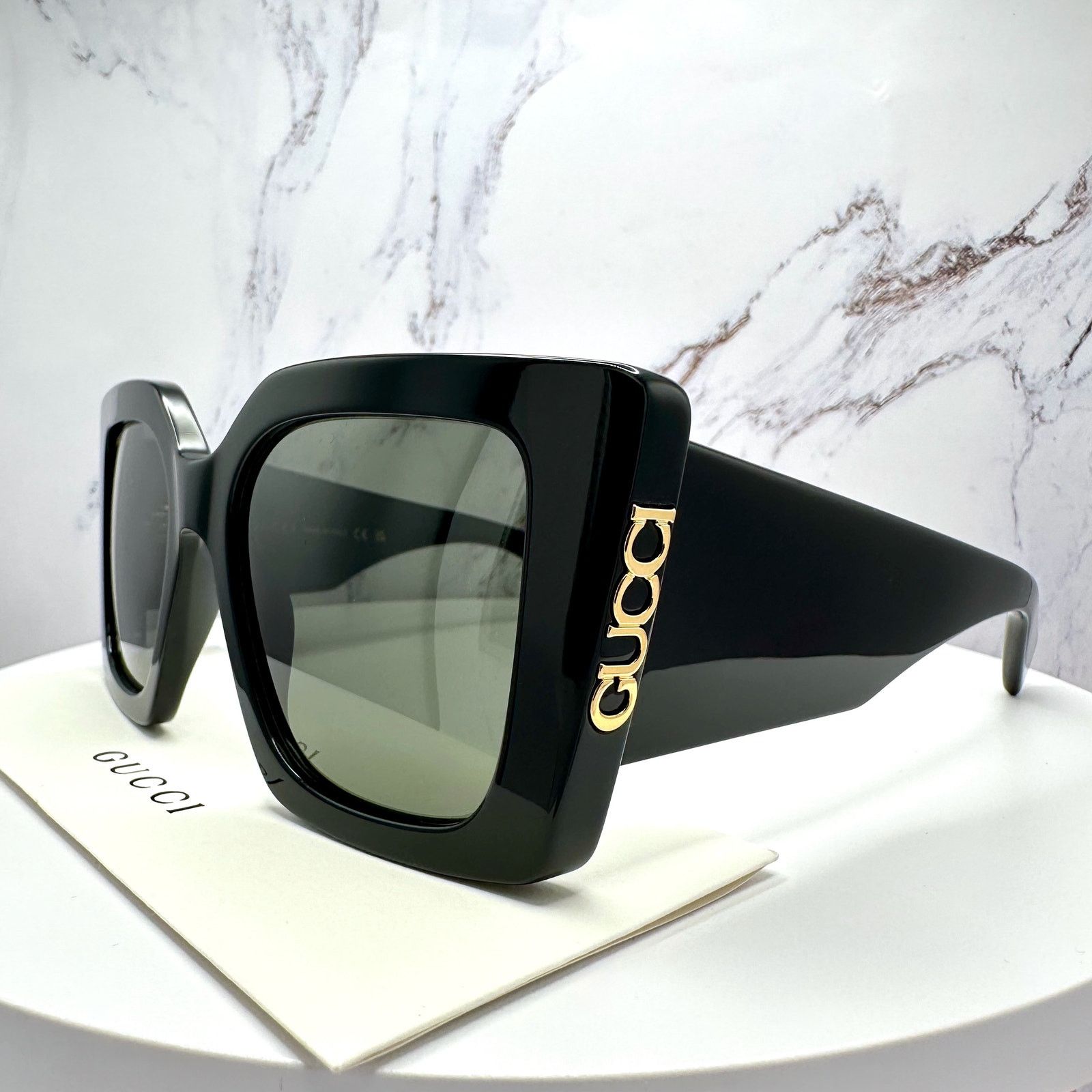Gucci New GUCCI Sunglasses Black Gold Logo Square Oversized 51mm Size ONE SIZE - 10 Thumbnail