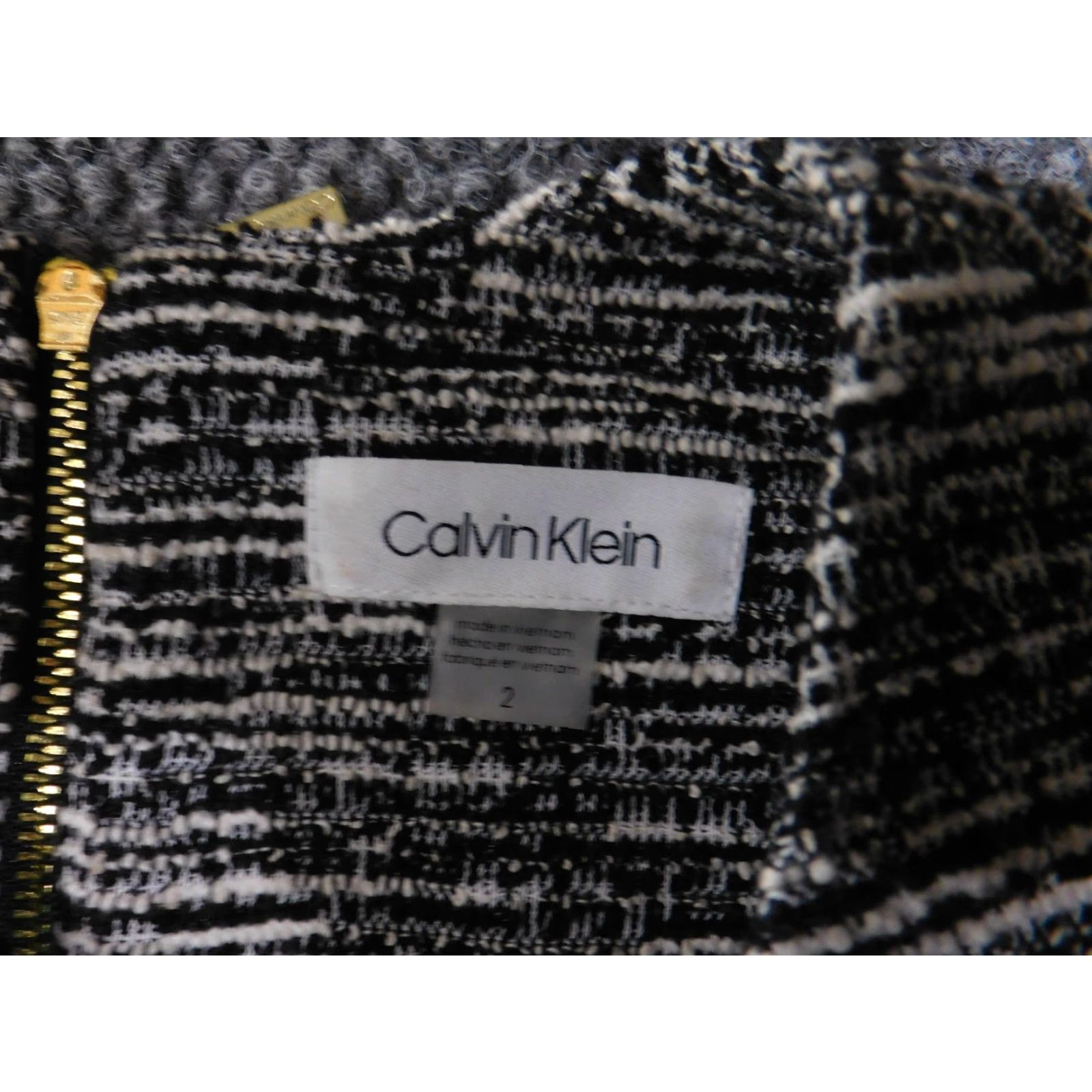 Calvin Klein Calvin Klein Dress Womens 2 Black White Tweed Sheath Knee Length Cap Sleeve Zip Boat Neck A-Line Career Elegant Size XS / US 0-2 / IT 36-38 - 4 Thumbnail
