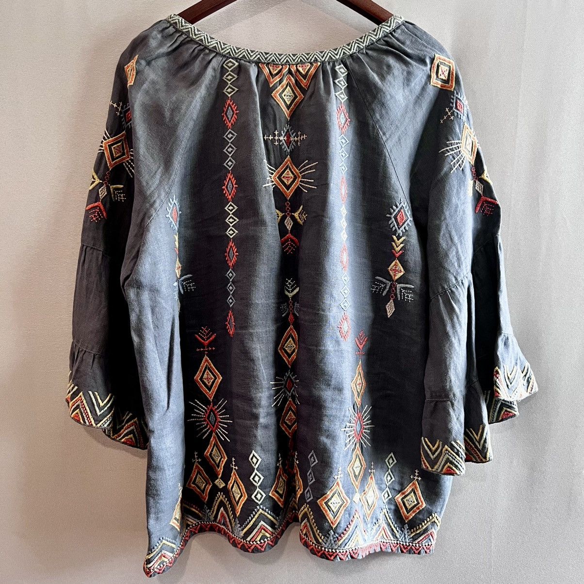 Johnny Was Johnny Was Cerise Blue Embroidered Linen Peasant Blouse Top Size M / US 6-8 / IT 42-44 - 3 Thumbnail