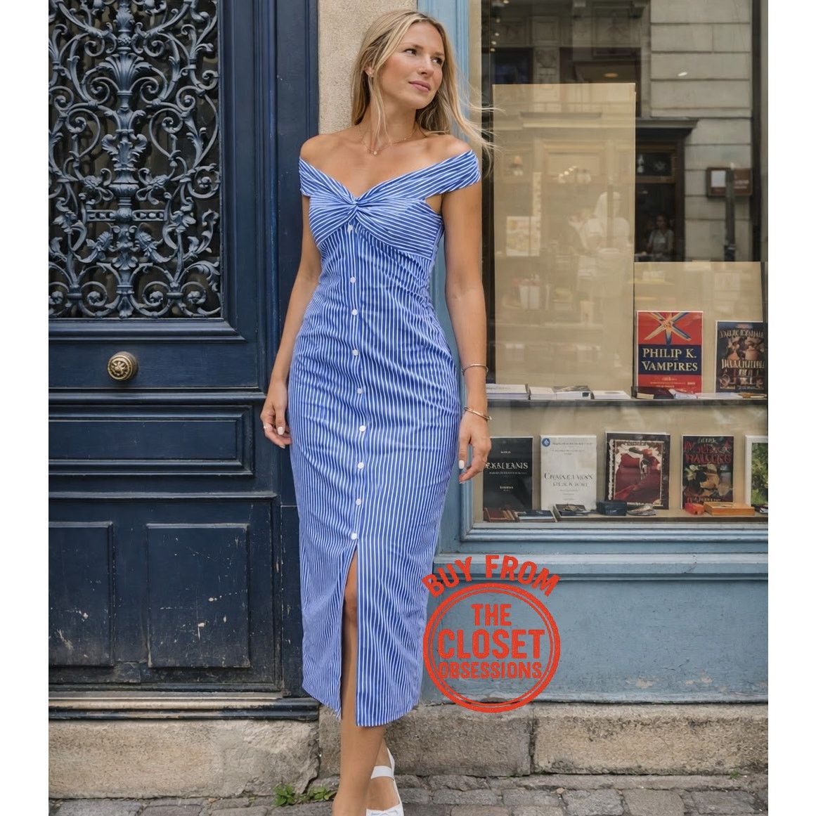 Mango MANGO Striped Off-Shoulder Midi Dress NWT Size M / US 6-8 / IT 42-44 - 8 Thumbnail