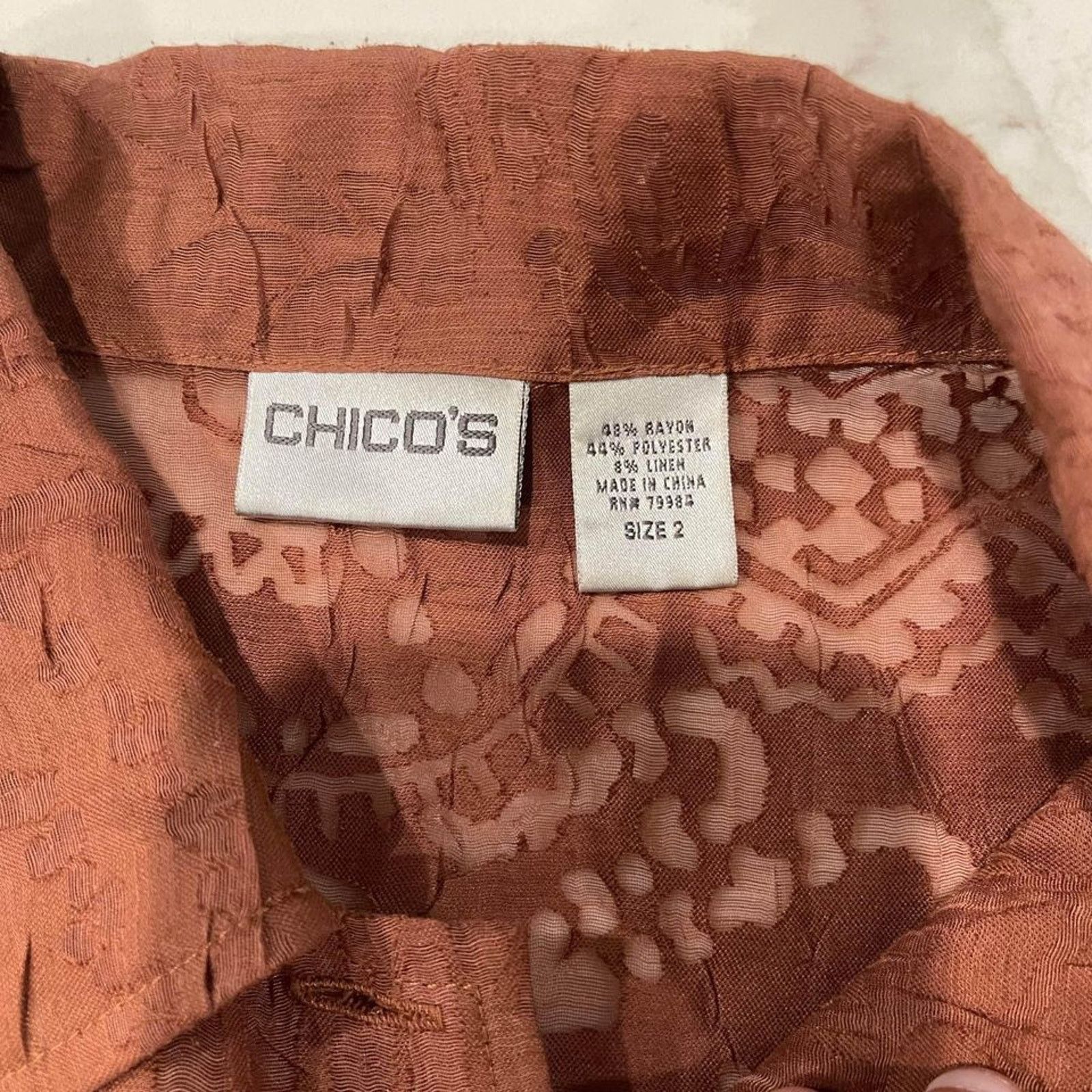 Chicos Chicos Sheer Floral Copper Brown Button Up Blouse Chicos 2 Size L / US 10 / IT 46 - 3 Thumbnail