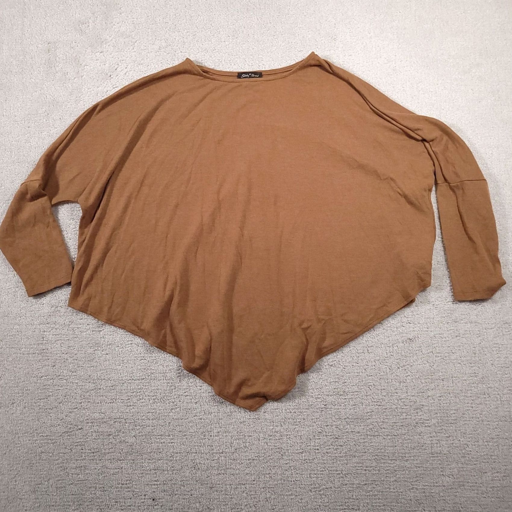 J Brand VINTAGE Slinky Brand Asymmetrical Hem Shirt Women 1X Plus Brown Stretch USA Made Shirt Women Plus Sized T-Shirt Tunic Long Sleeve Casual Size XL / US 12-14 / IT 48-50 - 2 Thumbnail