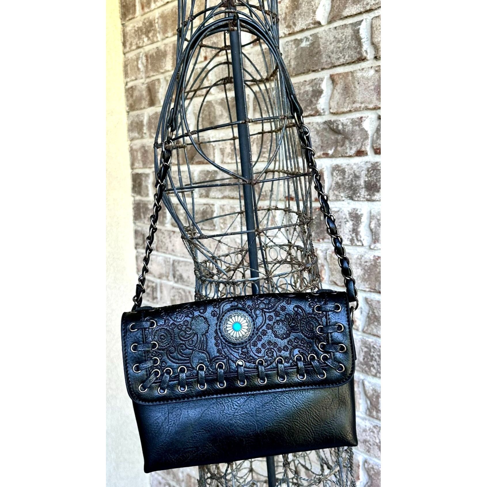 Other Sam Hadley Shoulder Bag Black Vegan Leather Western Tooled S Size ONE SIZE - 1 Thumbnail