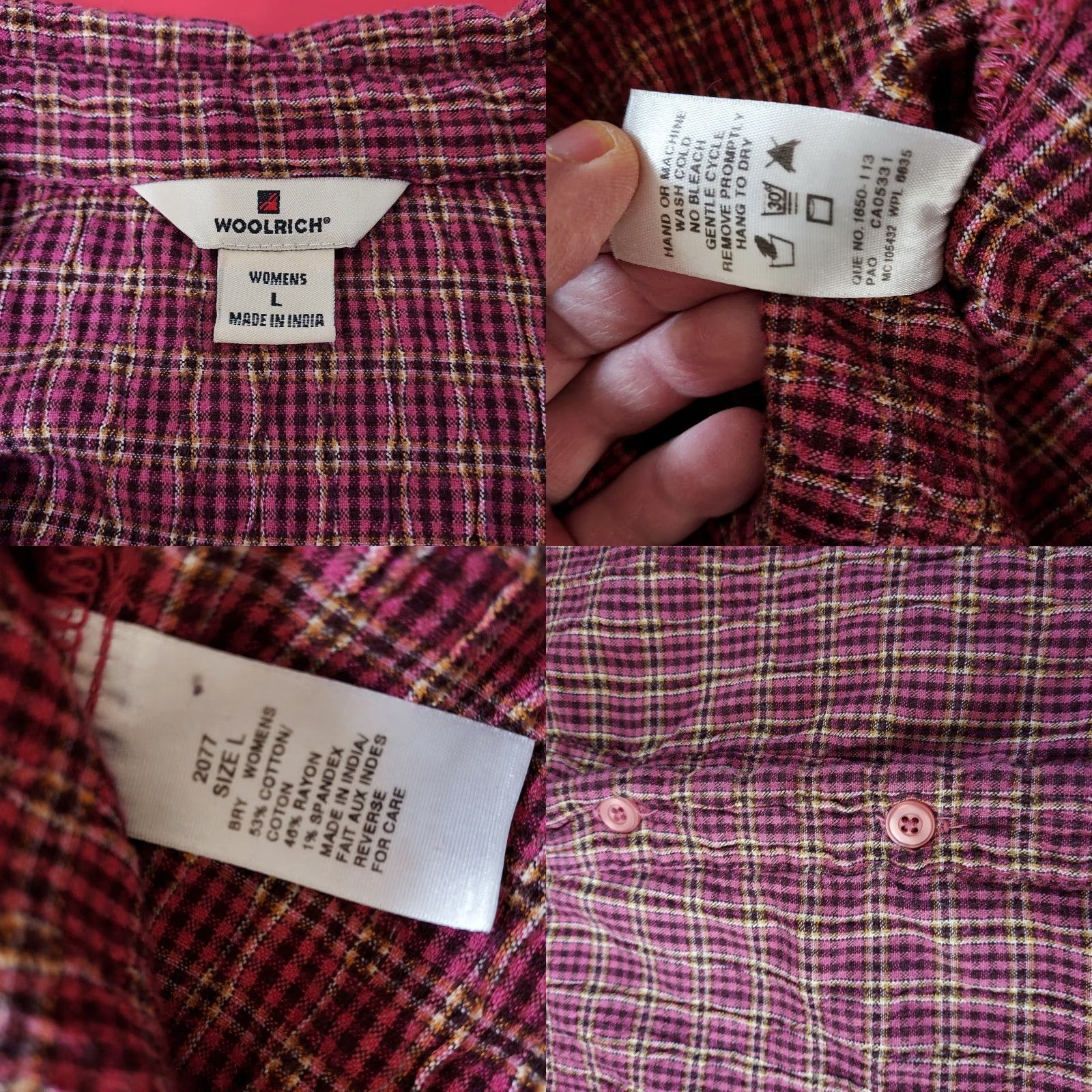 Vintage Woolrich Shirt Women's L Button-Up Plaid Flannel Long Sleeve Brown Mulberry Casual Workwear - Outdoor, Fall, Spring, Winter - Regular Fit Size L / US 10 / IT 46 - 8 Thumbnail
