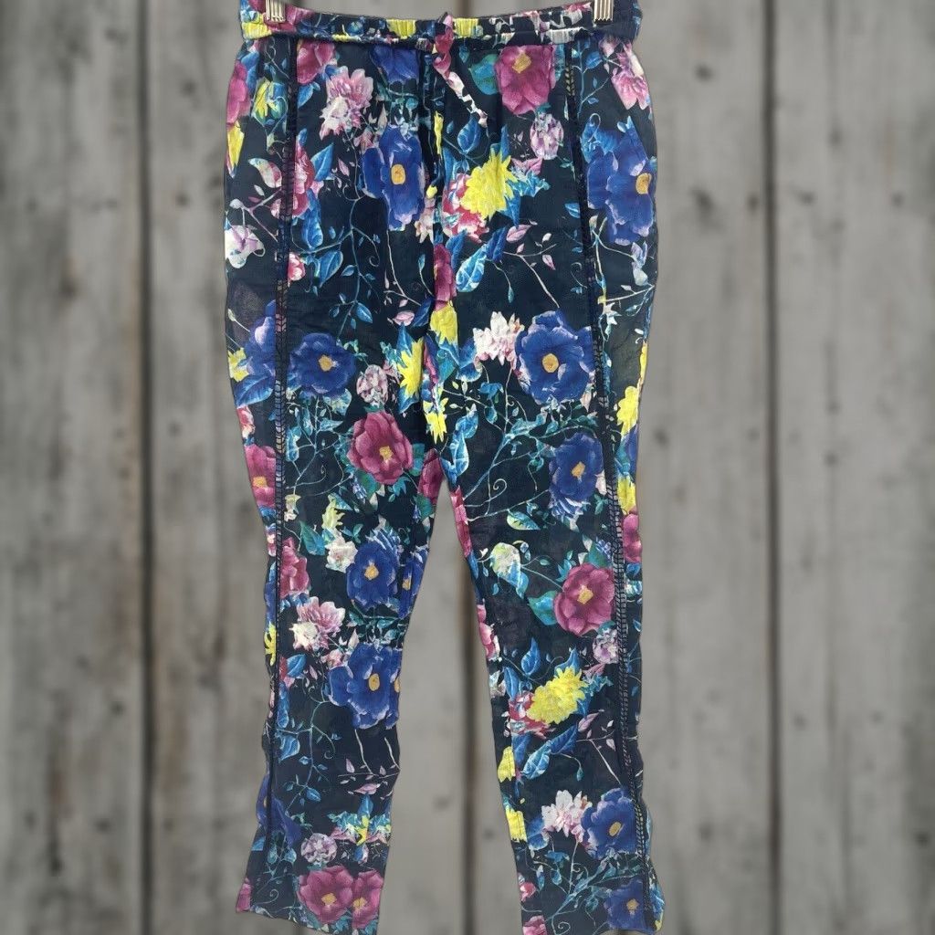 Vintage Seafolly Floral Pants Womens Small Tapered Leg Blue Casual Pockets Regular Fit Size 28" / US 6 / IT 42 - 1 Thumbnail