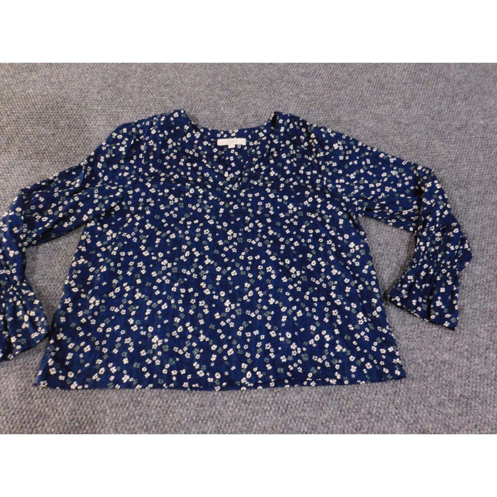 Loft VINTAGE LOFT Blouse Womens XL Blue White Floral Long Sleeve Lightweight Top Cotton Size XL / US 12-14 / IT 48-50 - 3 Thumbnail