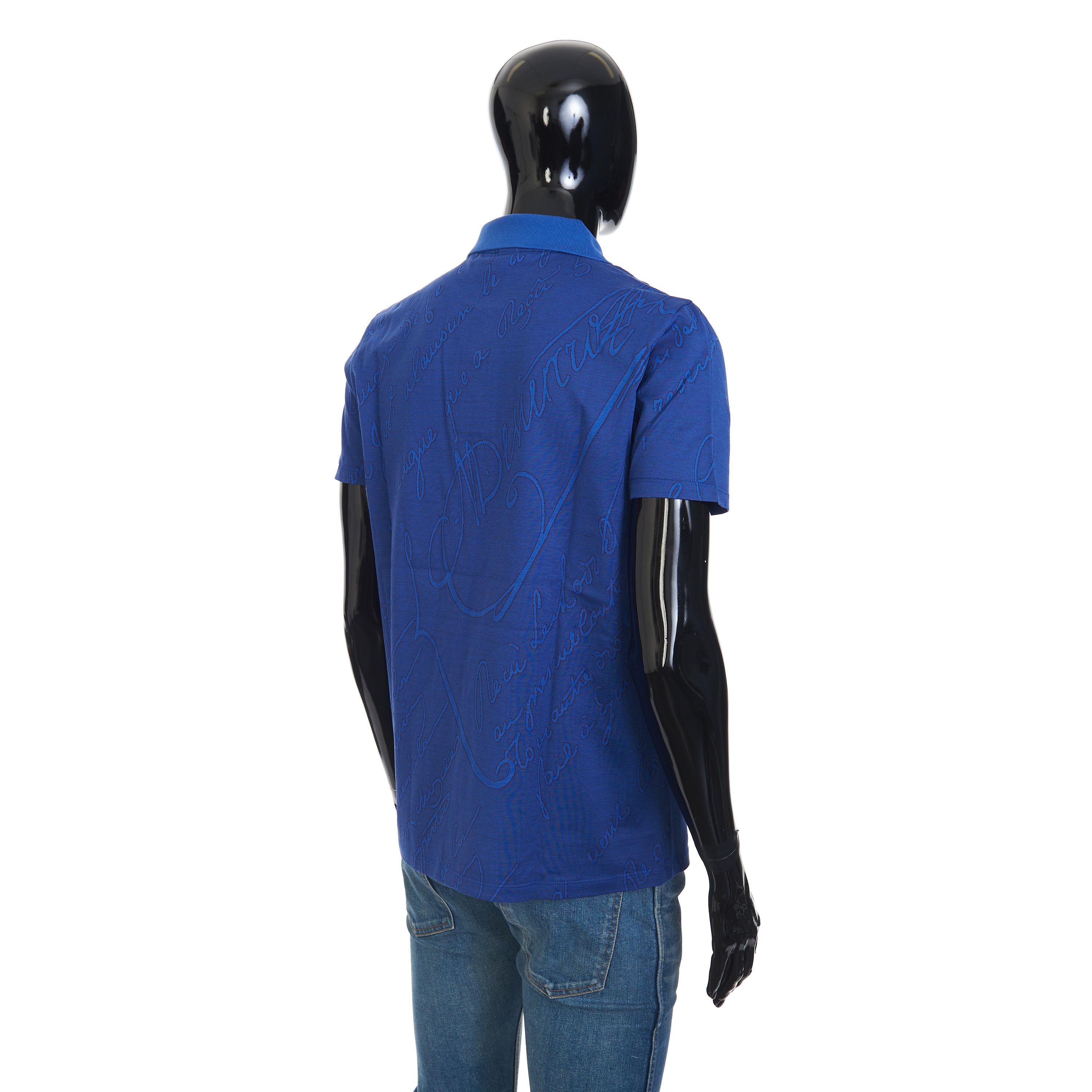 Berluti Polo Shirt In Vibrant Blue Scritto Jacquard Jersey Cotton Size US XS / EU 42 / 0 - 6 Thumbnail