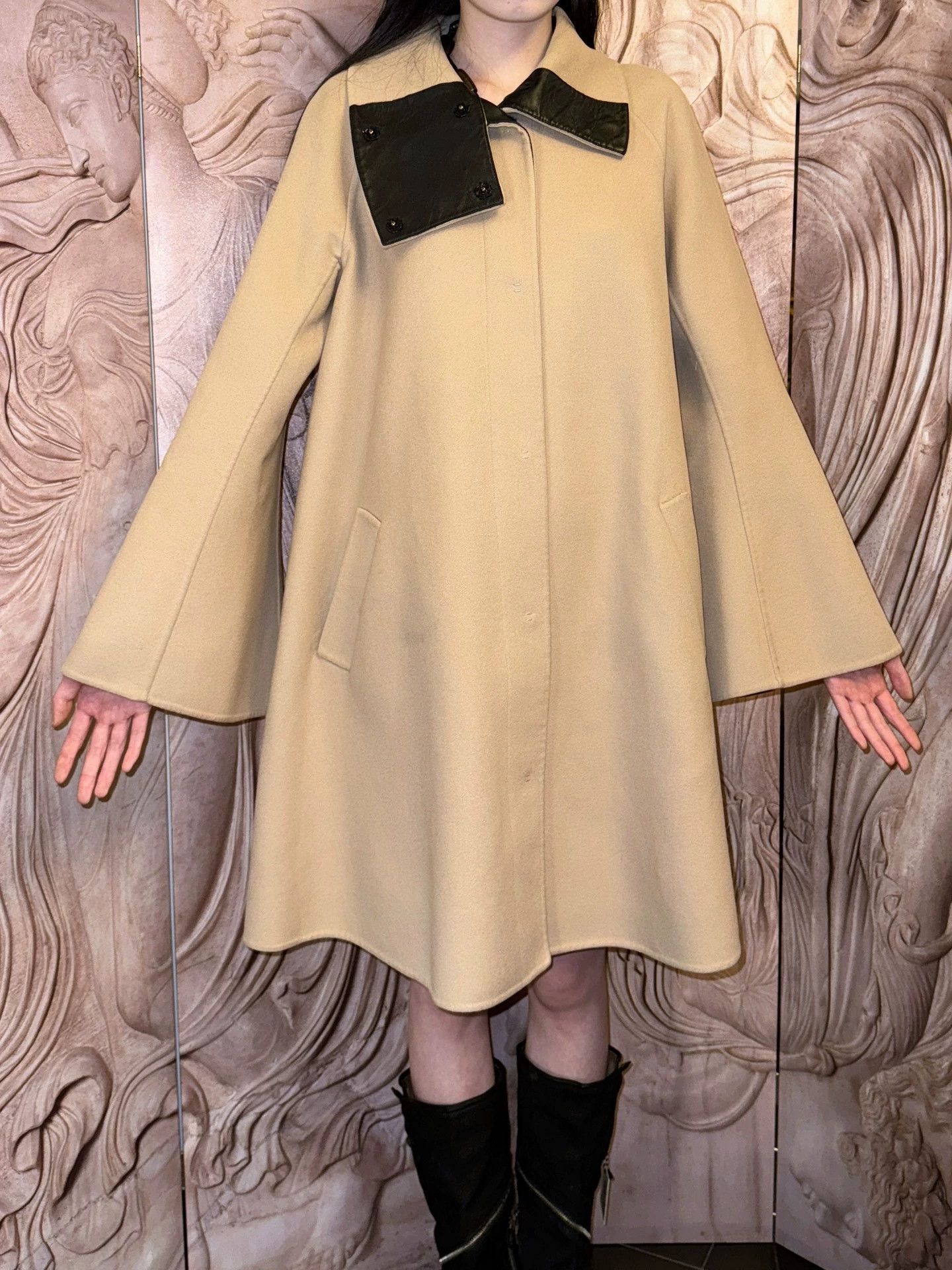 Jean Paul Gaultier Jean Paul Gaultier Oversized Leather Wool Overcoat Size S / US 4 / IT 40 - 5 Thumbnail