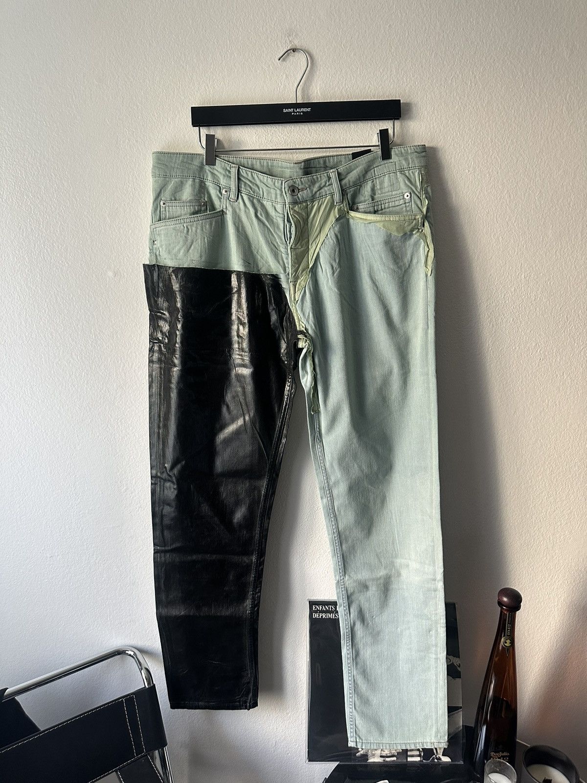 Rick Owens BNWT Sample Aqua Collage Tyrone Denim Jeans 34 + Combo
