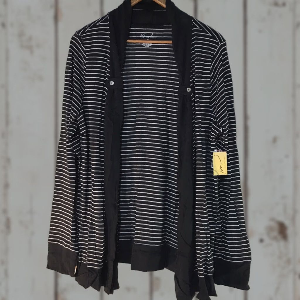 Vintage Kim Rogers Black/White Striped Open Front Soft Knit Cardigan Womens Size XL New Size XL / US 12-14 / IT 48-50 - 1 Thumbnail