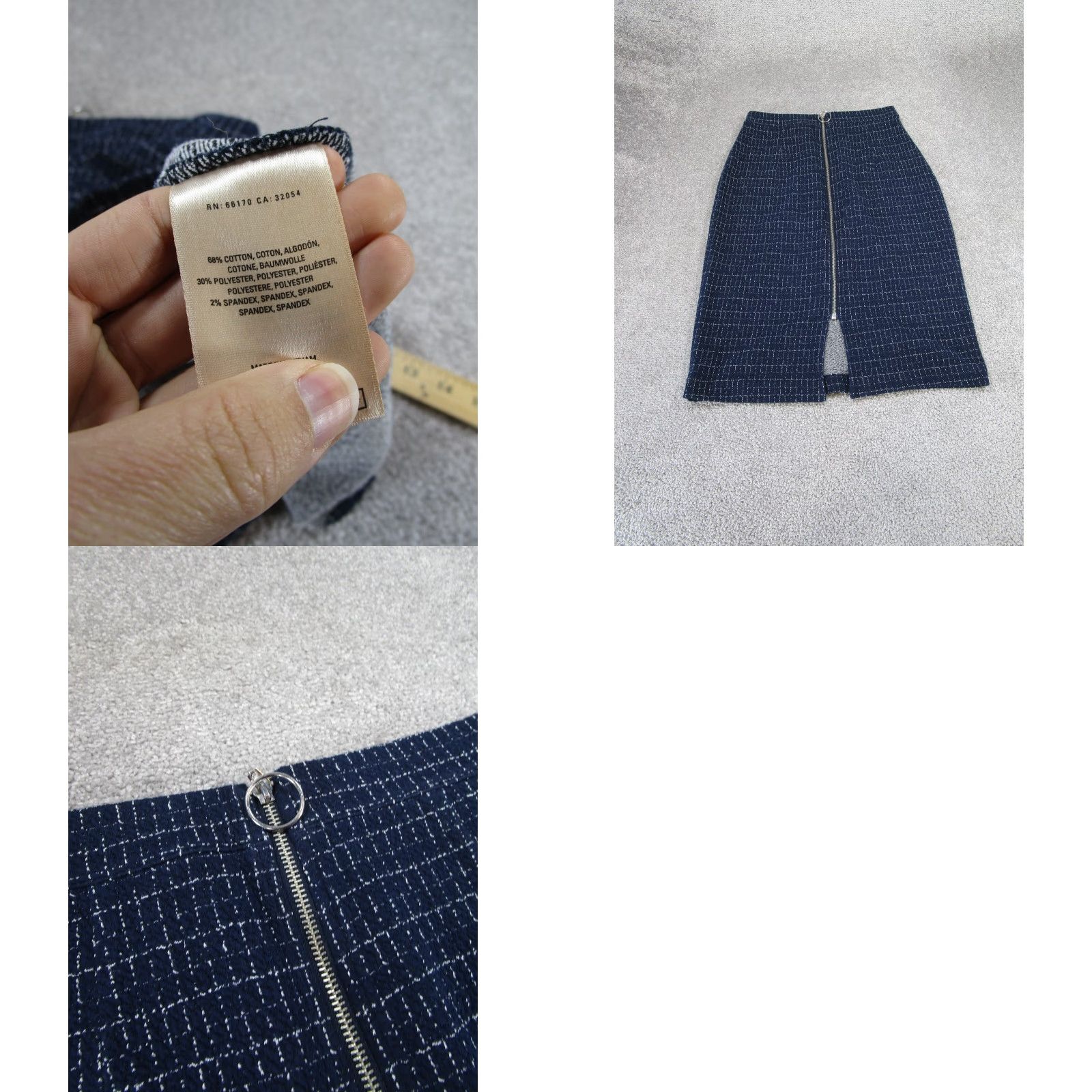 Anthropologie Maeve Anthropologie Skirt Womens XS Navy Blue Cotton Blend Pencil Knee Length Zipper Check Pattern Size 26" / US 2 / IT 38 - 8 Thumbnail