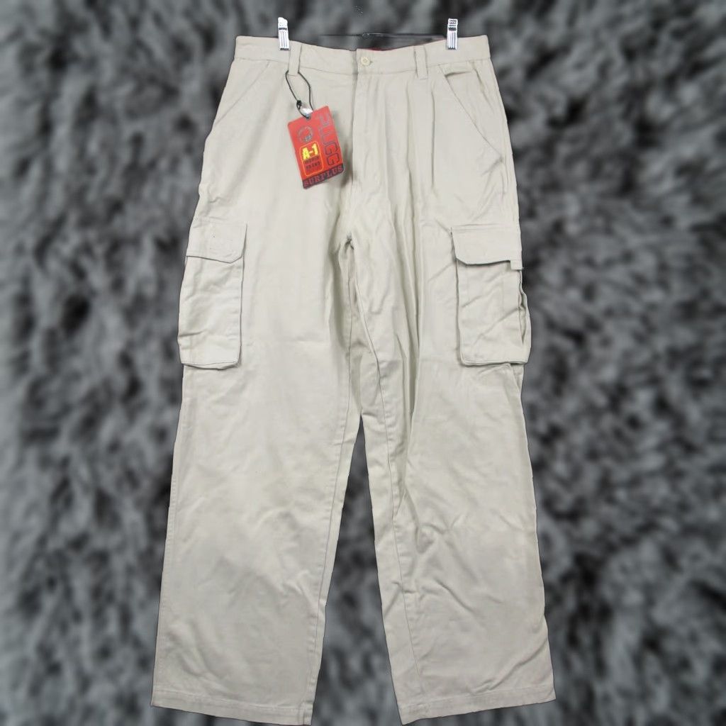 Vintage Plugg Jeans Cargo Pants Mens 34x32 Baggy Stone Beige NWT 90s Logo Cargo Pocket Relaxed Straight Pants Mens Size US 34 / EU 50 - 1 Thumbnail