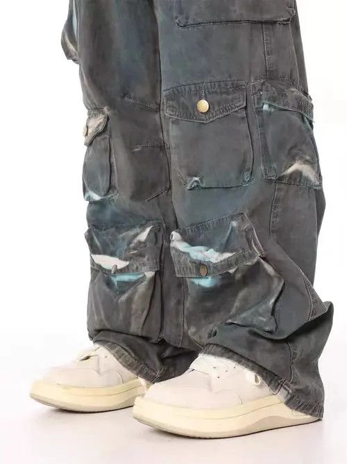 VIBE Retro distressed multi-pocket tie-dye gradient work jeans Size US 32 / EU 48 - 6 Thumbnail