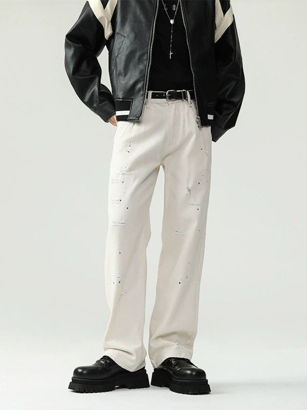 Japanese Brand Men's white splatter-painted design versatile jeans Size US 32 / EU 48 - 1 Thumbnail