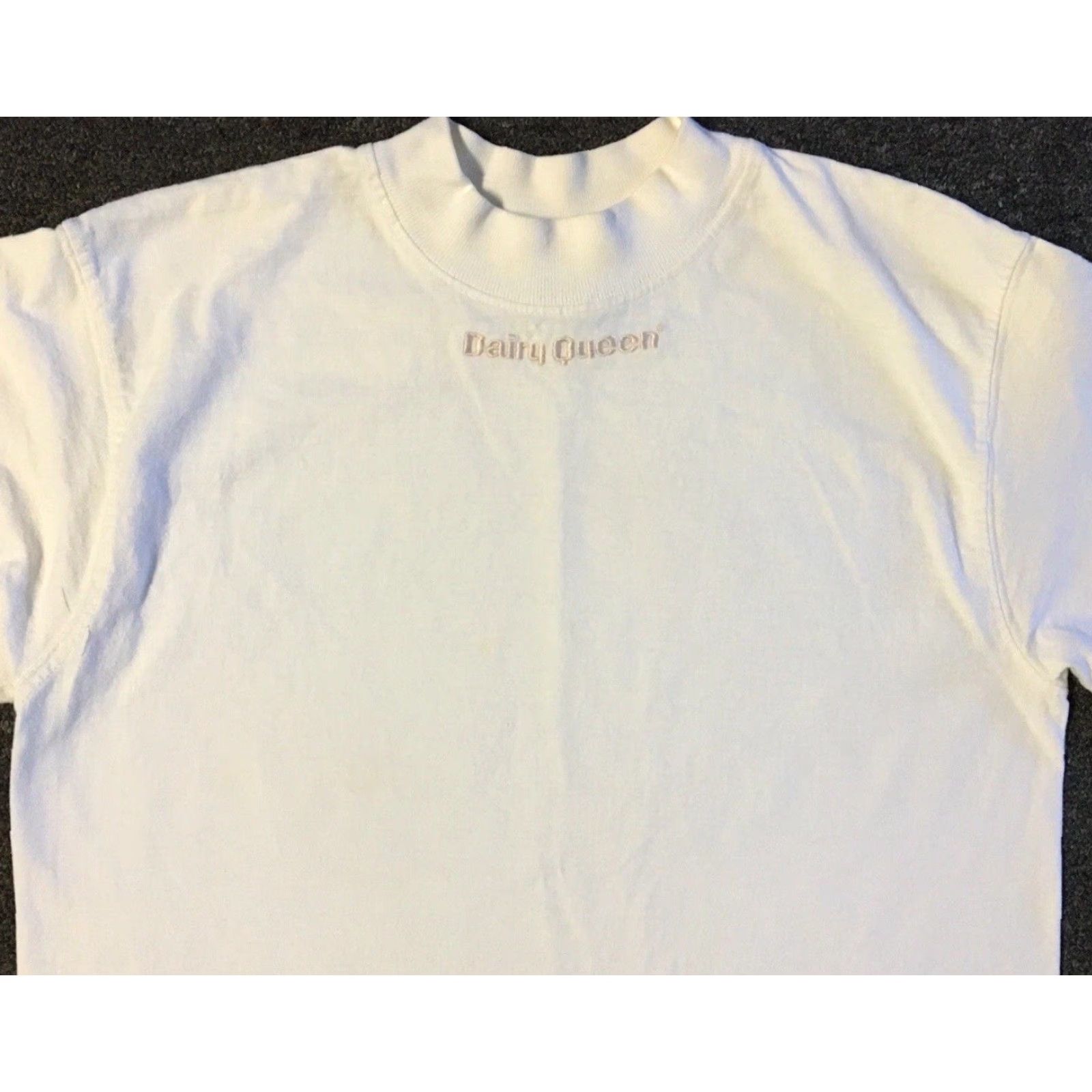VINTAGE Dairy Queen Shirt S White 90s Faded Mock Neck Long Sleeve BMX Grunge Fast Food Surf Skate Car Retro USA Mens