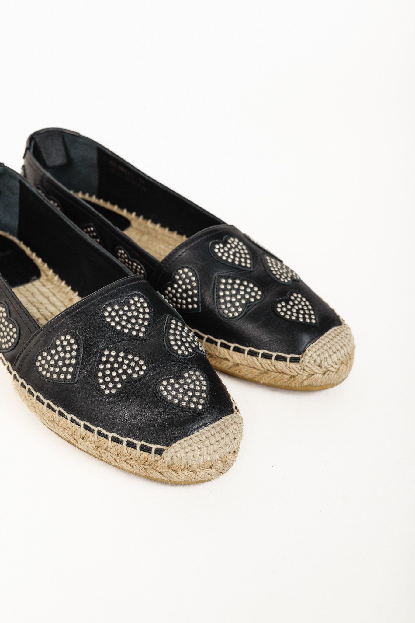 Saint Laurent Paris Saint Laurent Nero Leather Studded Heart Espadrilles Size US 6.5 / IT 36.5 - 6 Thumbnail