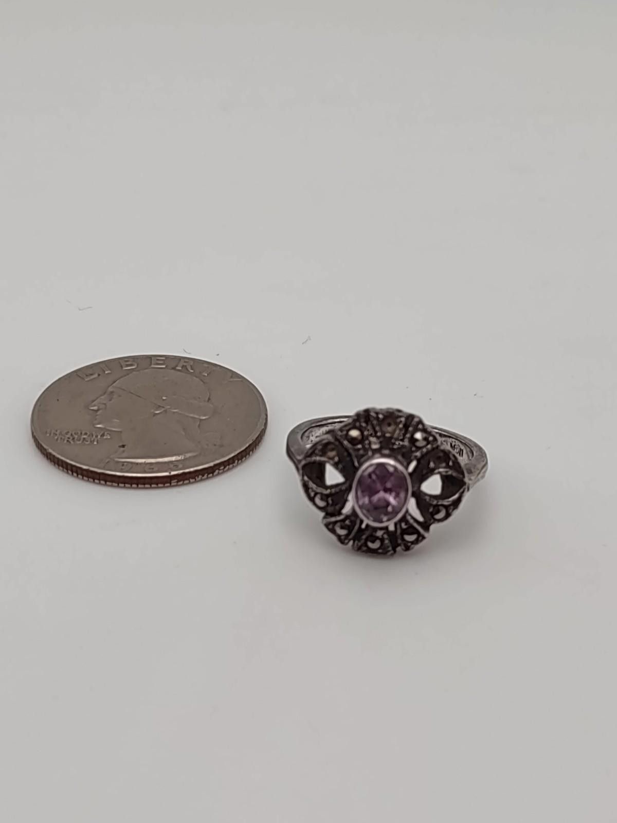 Imaginary Foundation Sterling 925 Amethyst Marcasite Ring Sz 5.75 IMA Size ONE SIZE - 6 Thumbnail
