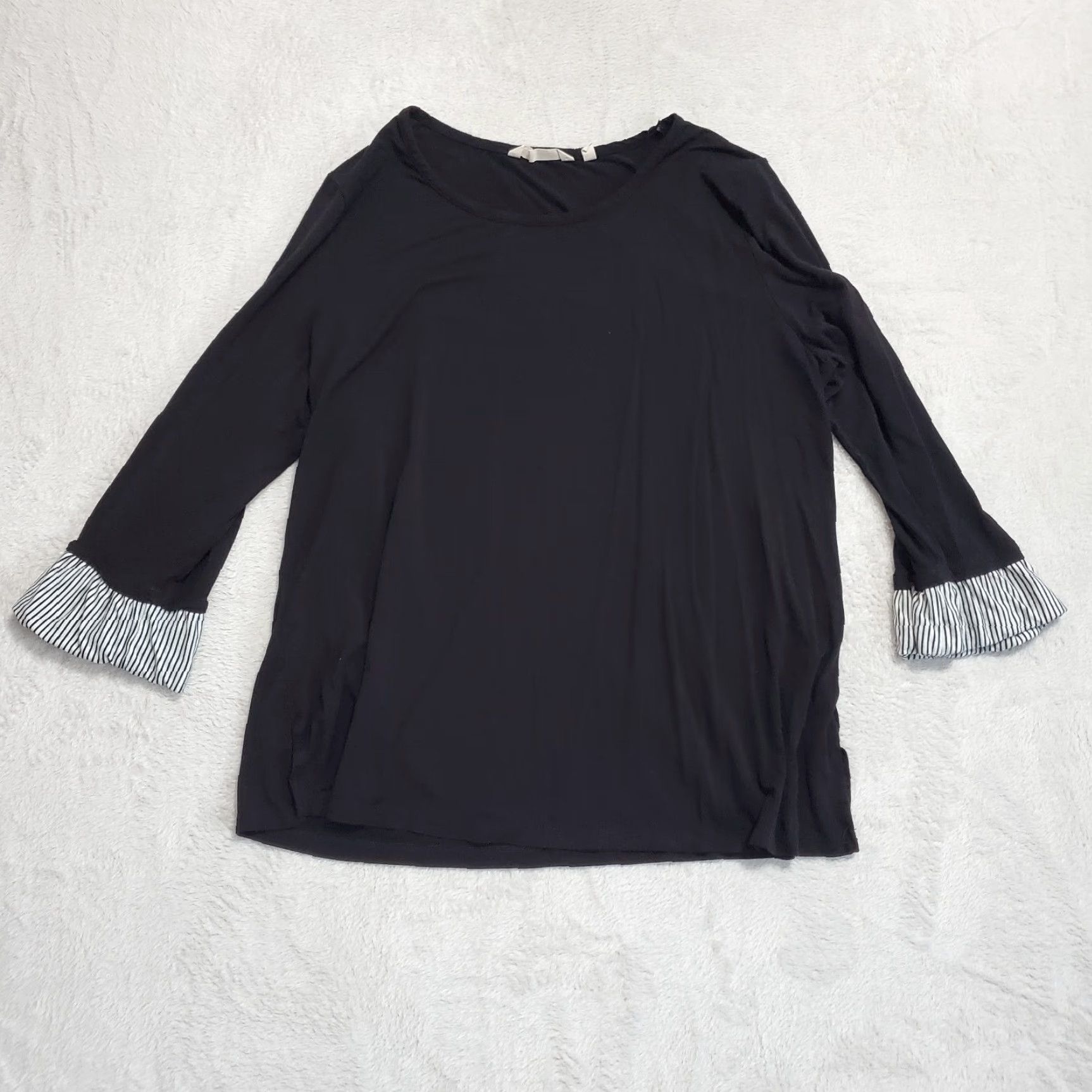 Soft Surroundings Soft Surroundings Top Black 3/4 Sleeve Tunic Contrasting Cuffs Womens XL Pullover Casual Travel Crew Neck Size XL / US 12-14 / IT 48-50 - 2 Thumbnail