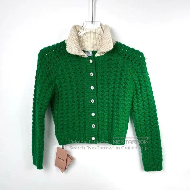 Miu Miu Miu Miu Green Wool Sweater with Cream Collar . Size S / US 4 / IT 40 - 1 Thumbnail