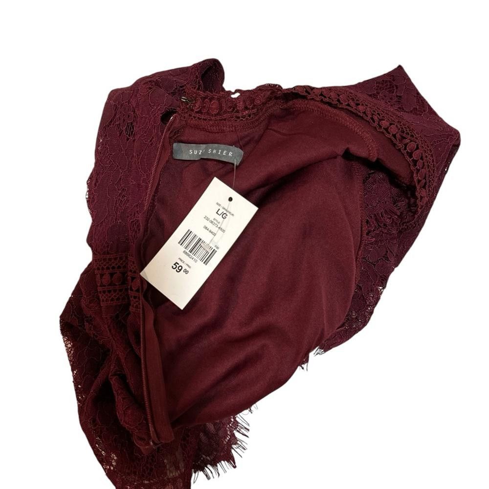 Designer Suzy Shier Elegant Burgundy Lace Dress Size L / US 10 / IT 46 - 5 Thumbnail