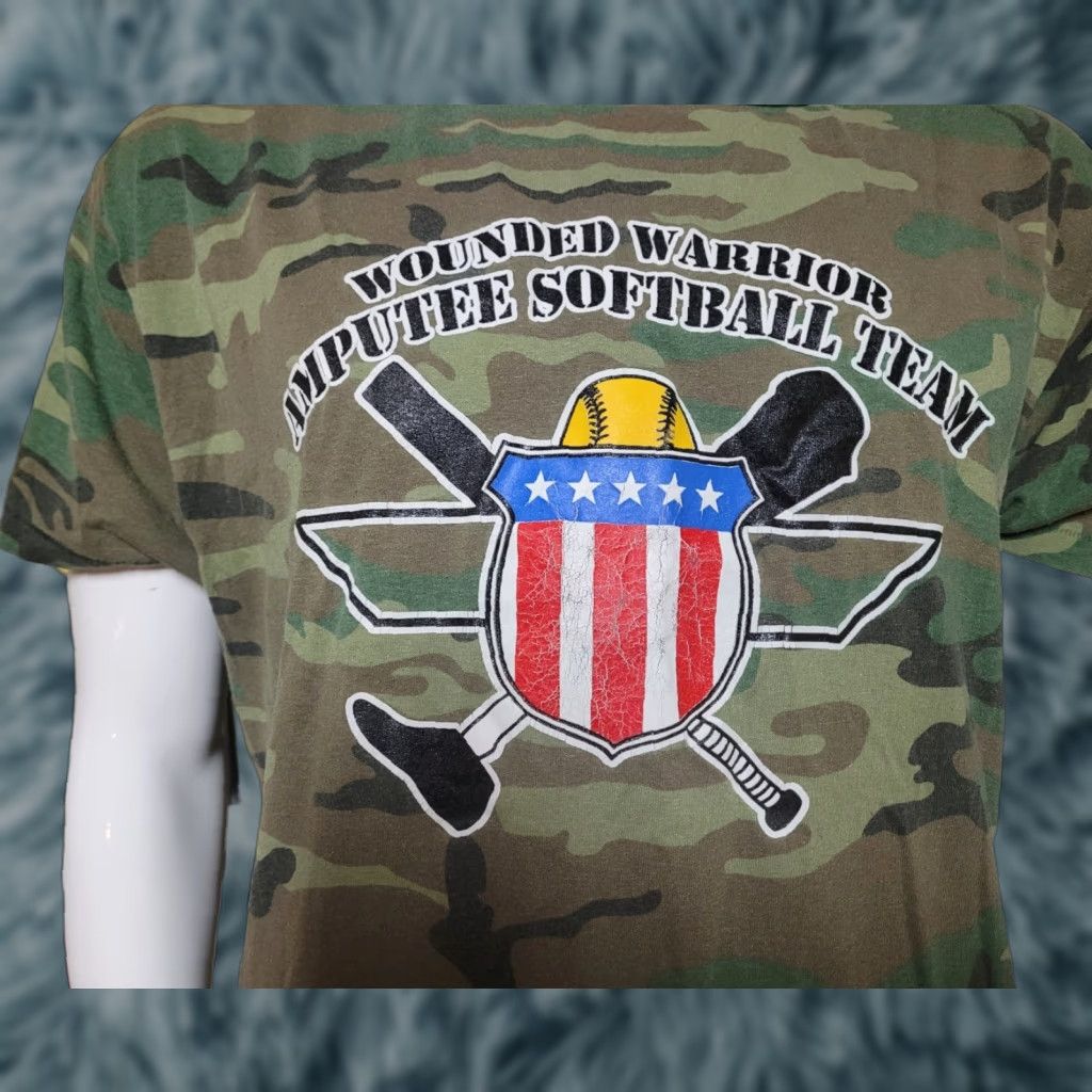 Vintage Wounded Warrior Amputee Softball Team Camouflage T Shirt XL USA Patriots Shirt Unisex Adults Green Military Sports Camouflage 2000s Mens Womens Size US XL / EU 56 / 4 - 1 Thumbnail