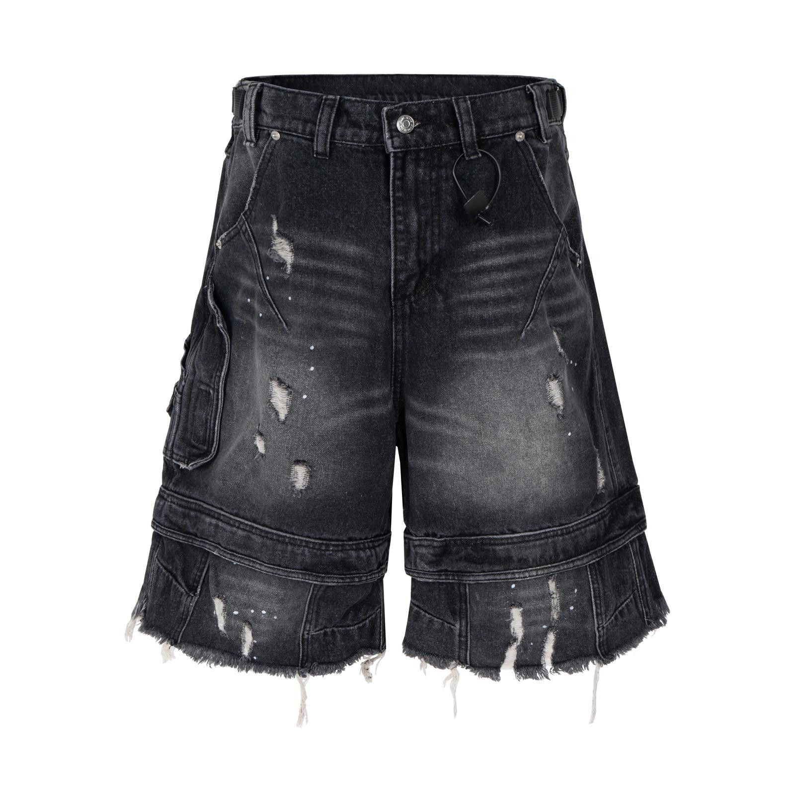Other Black Destroyed Fringe Denim Cargo Jorts Size US 32 / EU 48 - 1 Thumbnail