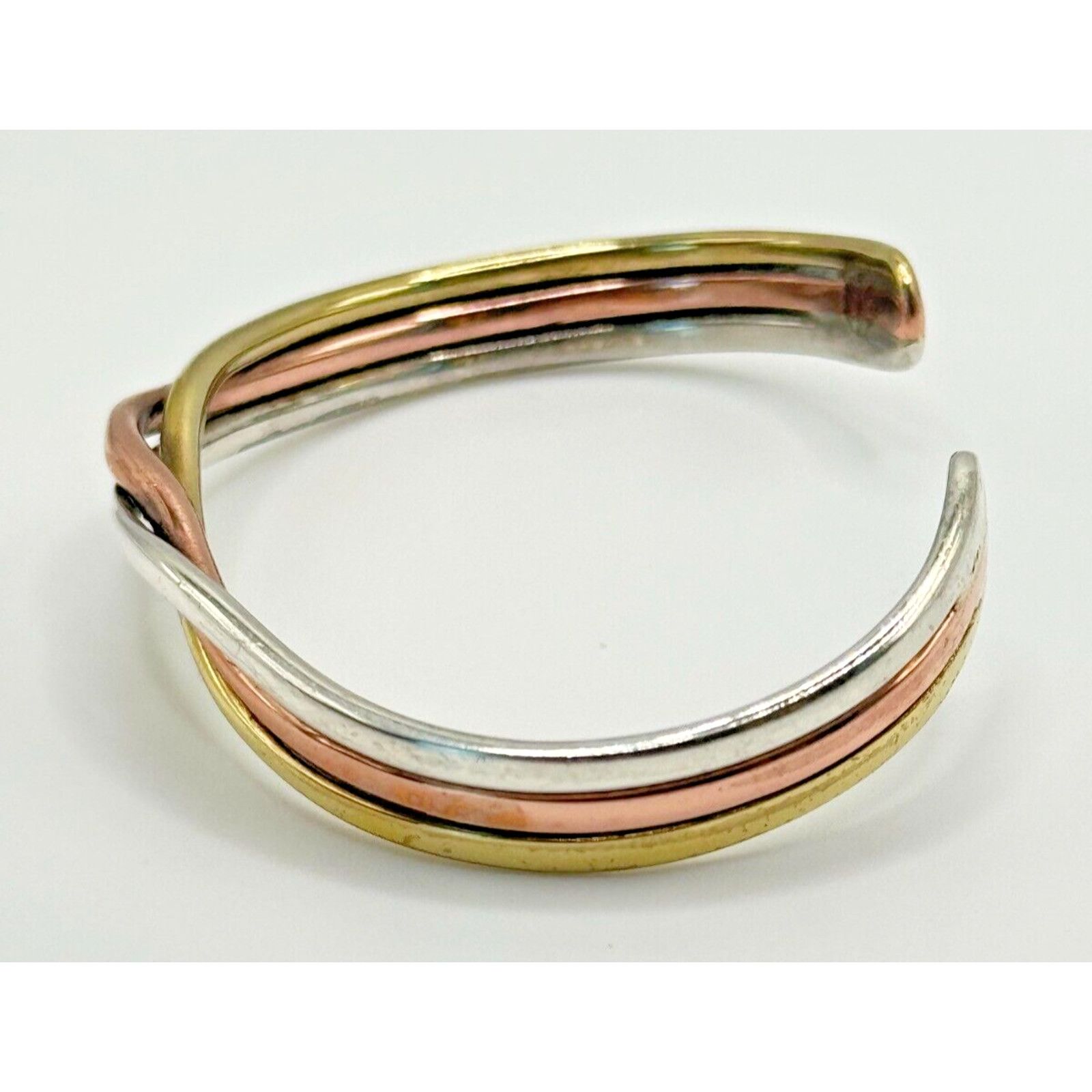 Sterling Silver Vintage Sterling Silver Copper Brass Twisted Cuff Bracelet Size ONE SIZE - 4 Thumbnail