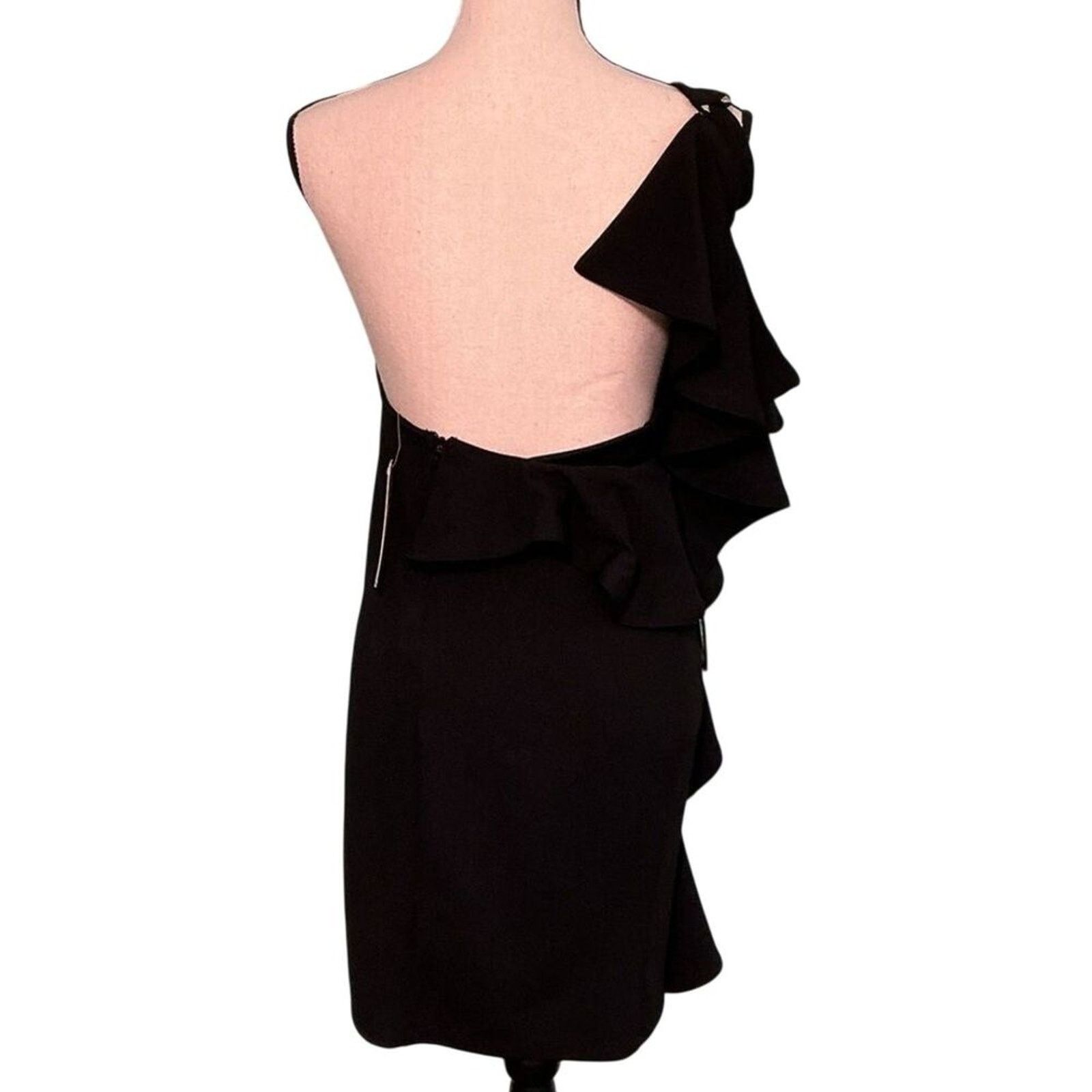 GB GB One Shoulder Ruffle Cocktail Dress – Black – Size M Size M / US 6-8 / IT 42-44 - 4 Thumbnail