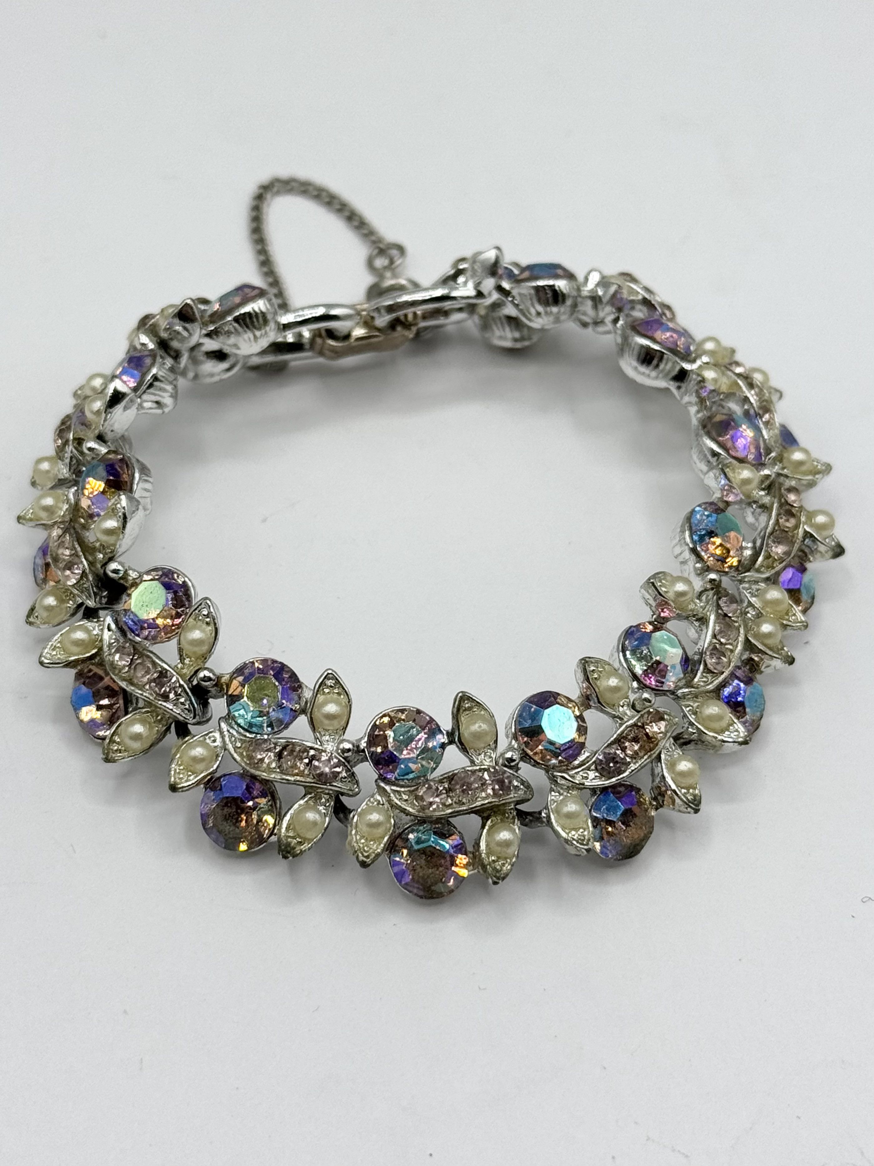 Vintage Vintage rhinestone faux pearl beaded panel bracelet Size ONE SIZE - 2 Thumbnail