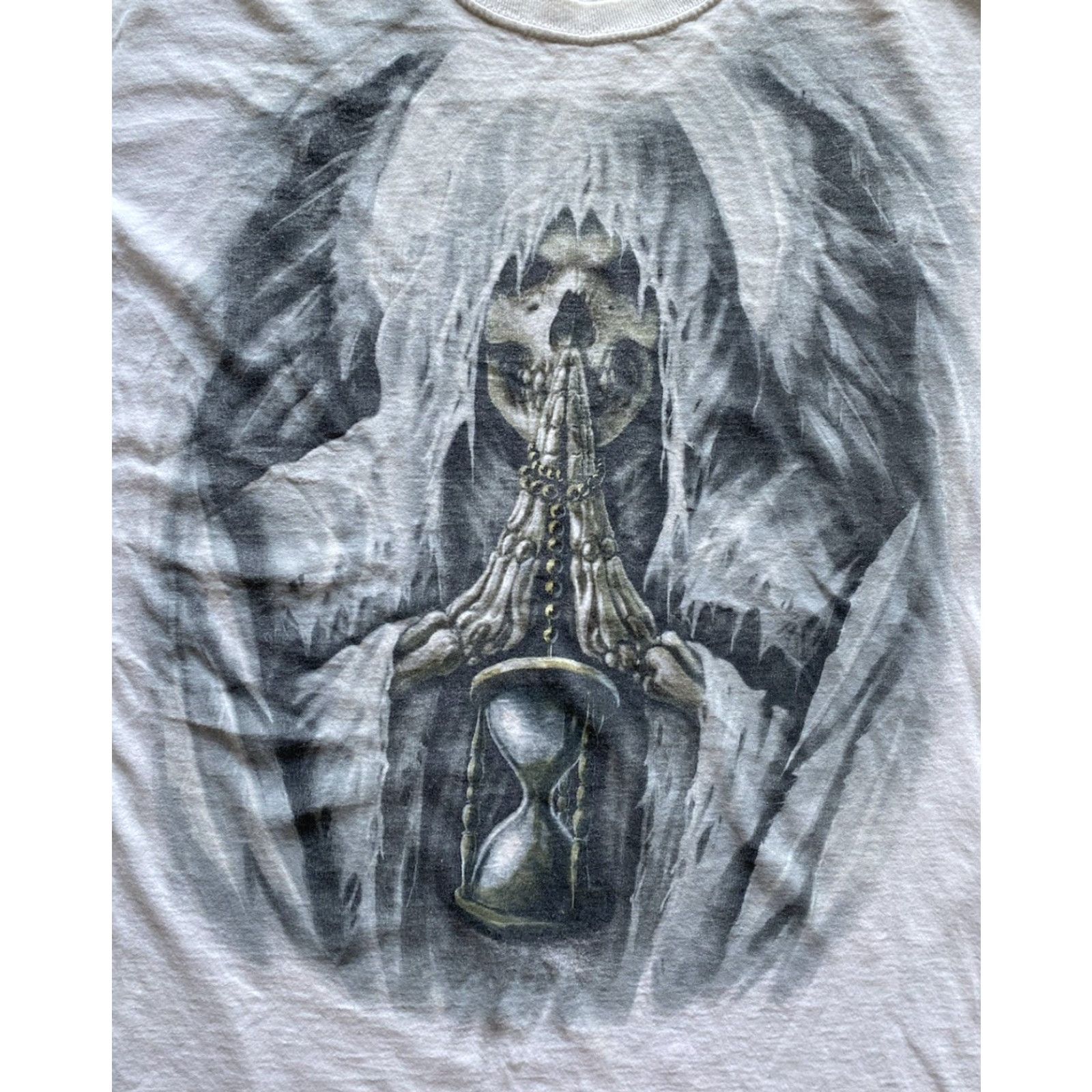 Fruit Of The Loom Y2K Grim Reaper Hourglass Skeleton XL Men’s White Fruit of the Loom T-Shirt Flaws Wear Size US XL / EU 56 / 4 - 2 Thumbnail