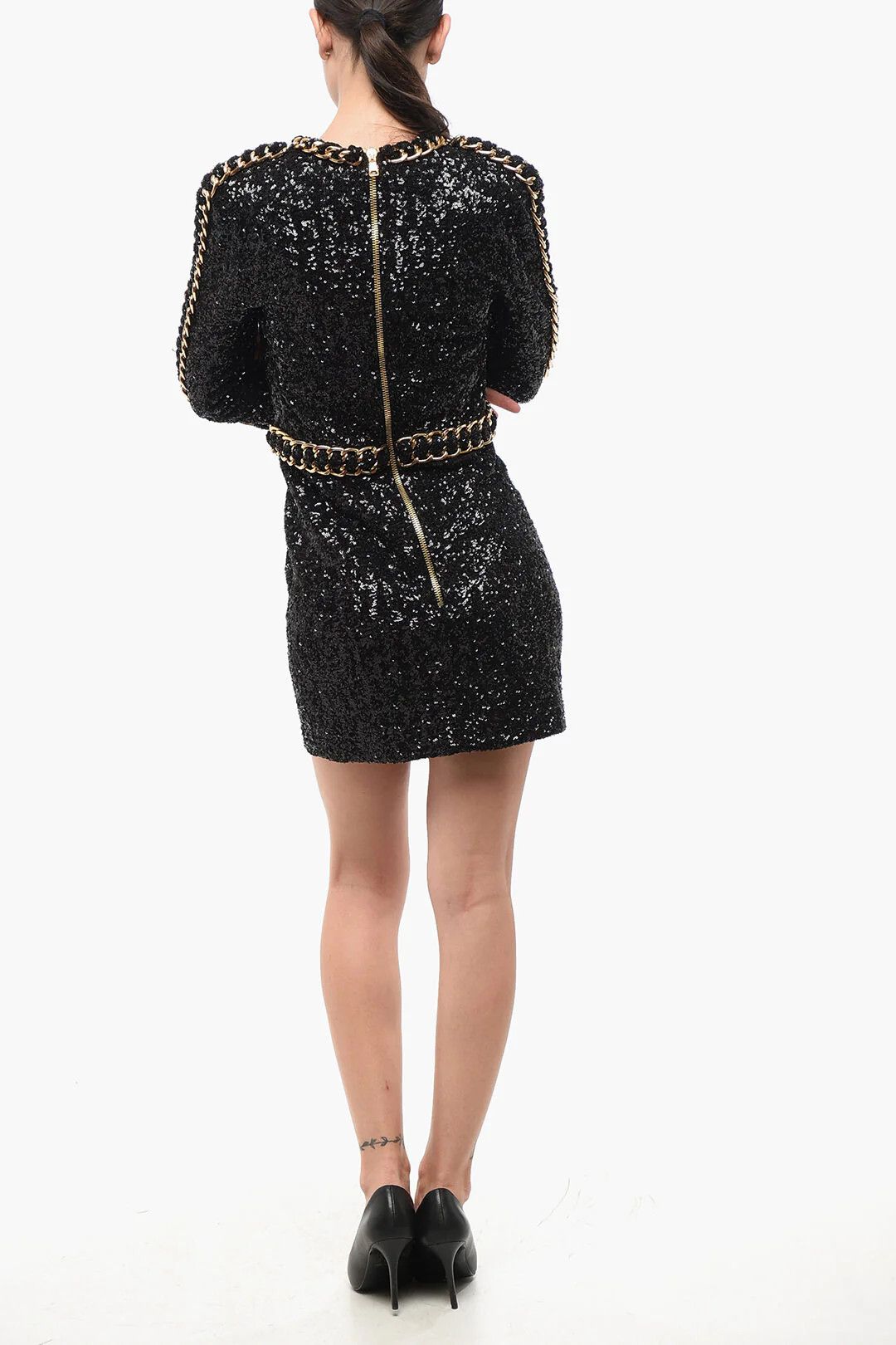 Balmain og1mm0326 Long-Sleeve Mini Dress in Black Size S / US 4 / IT 40 - 2 Thumbnail