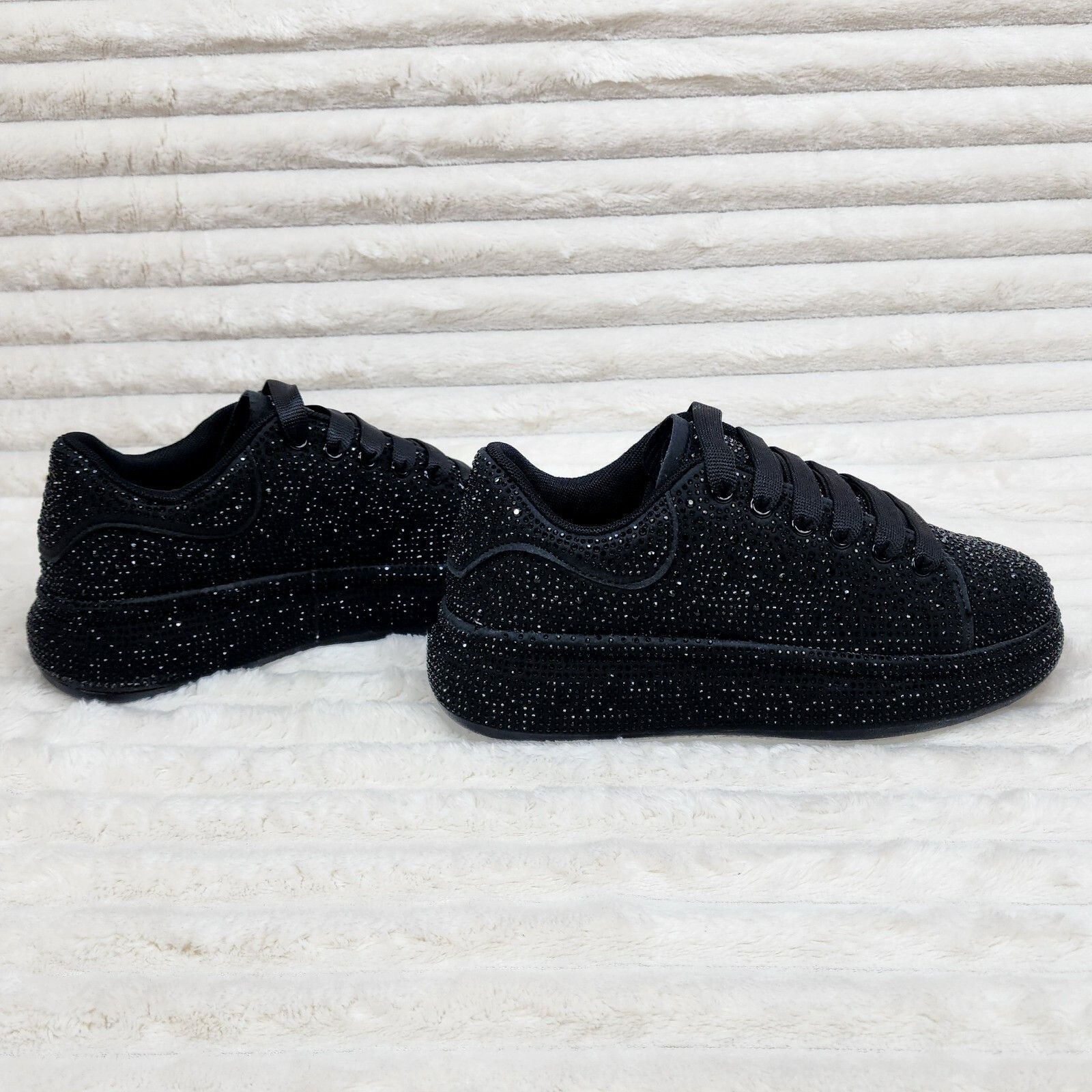 Other Dazzle Cush Black Rhinestone Platform Sneakers Tennis Shoes Size US 7 / IT 37 - 4 Thumbnail