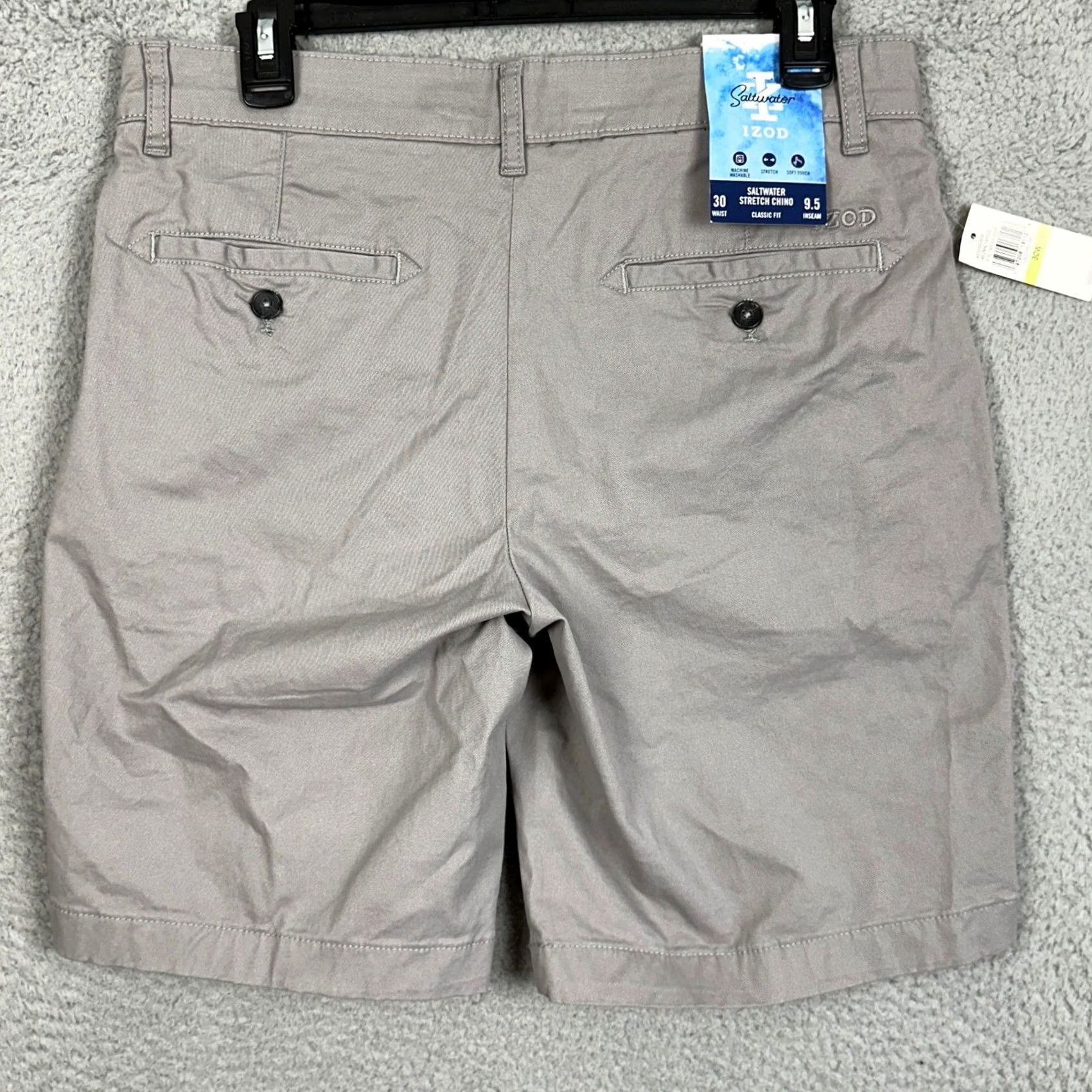 Izod IZOD Saltwater Stretch Chino Shorts Mens 30x9.5 Gray Flat Front Classic Fit Summer Casual Travel Size US 30 / EU 46 - 2 Thumbnail